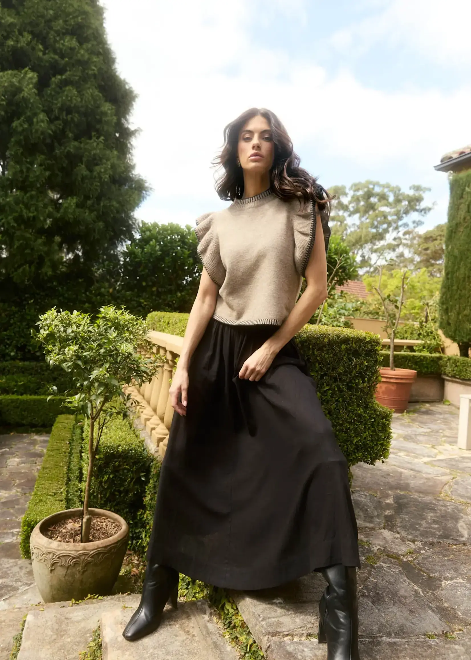 Isle of Mine Athena Frill Knit Top - Taupe