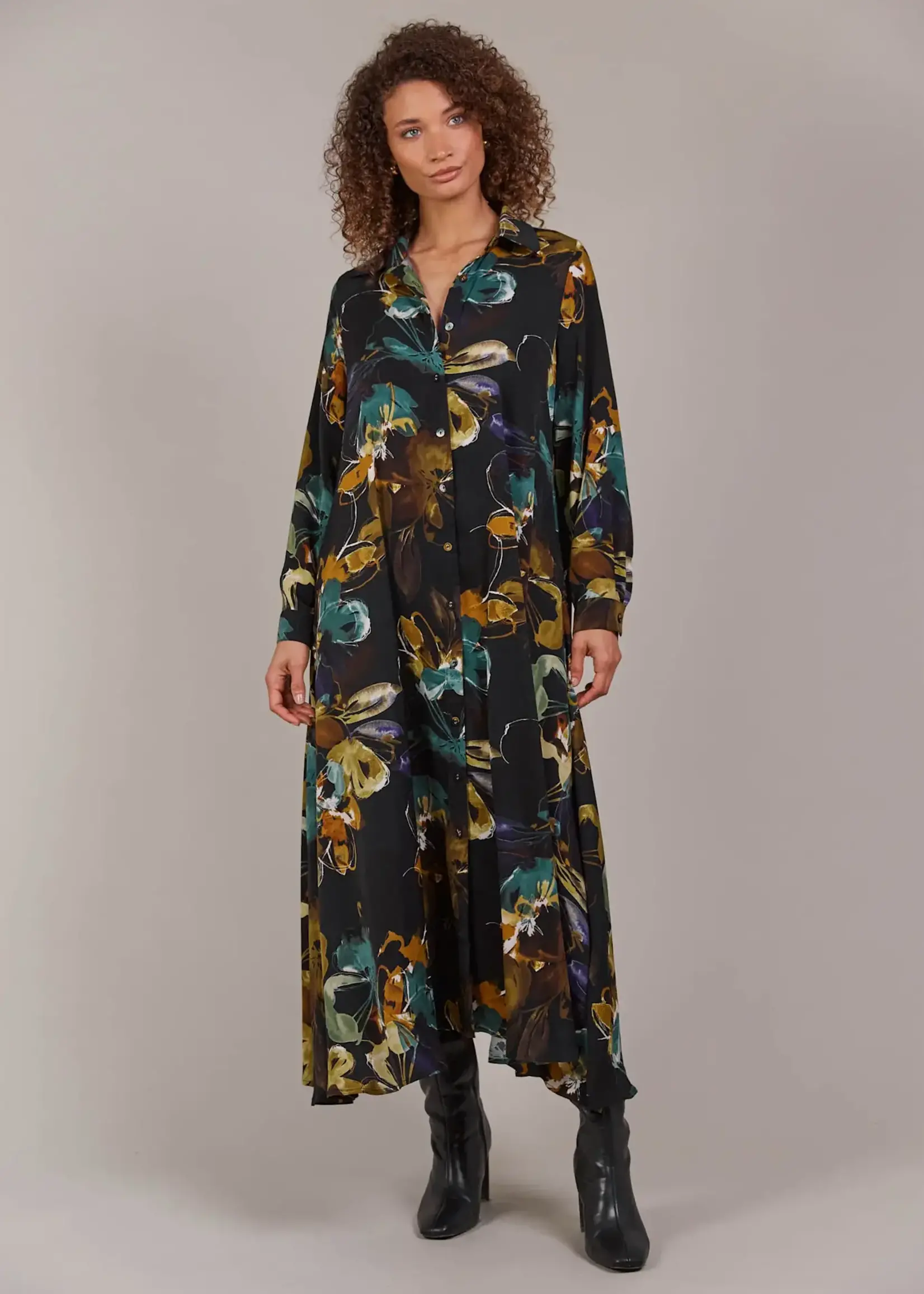 EB & Ive Elsie Shirt Dress - Botanical Black