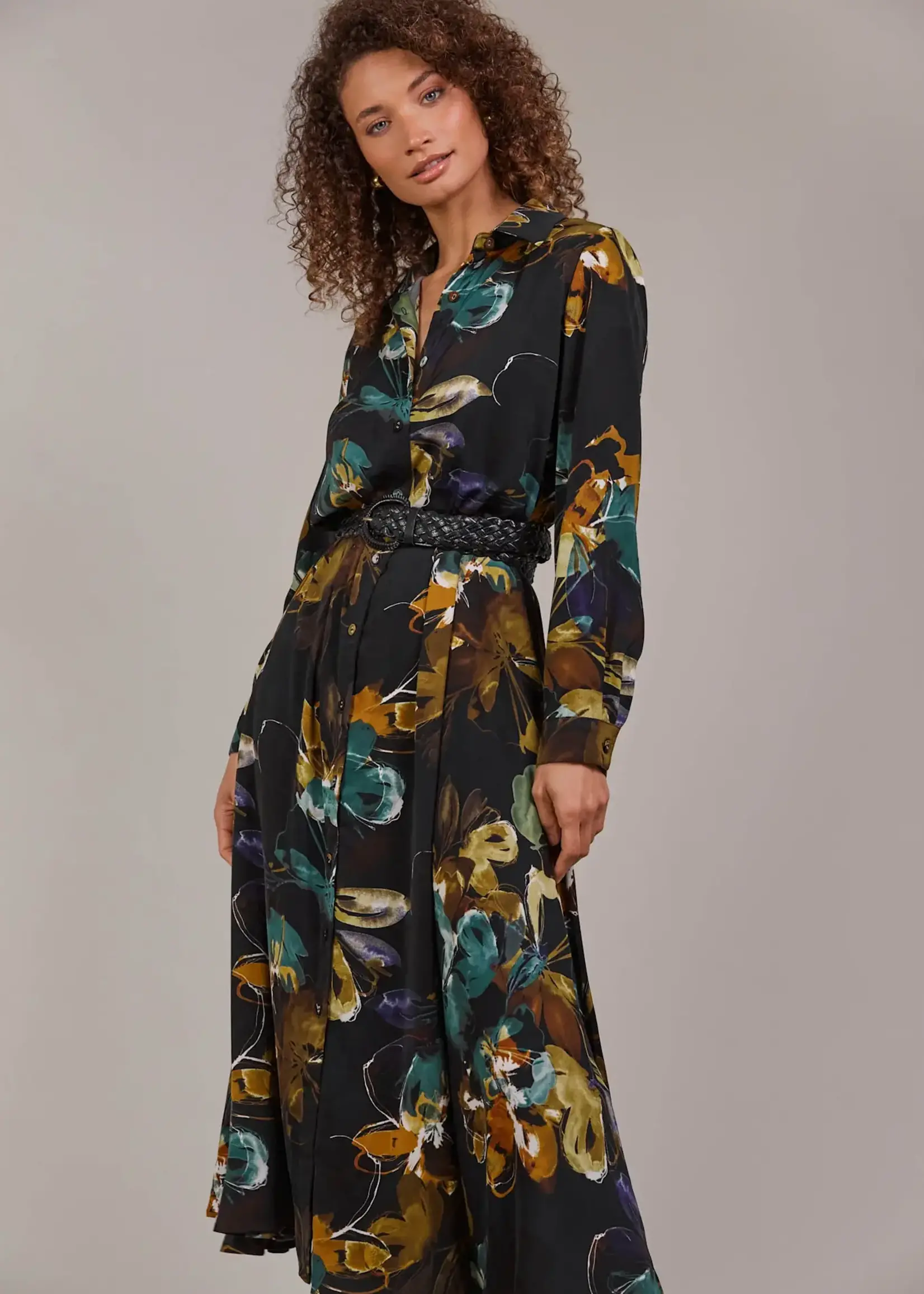 EB & Ive Elsie Shirt Dress - Botanical Black