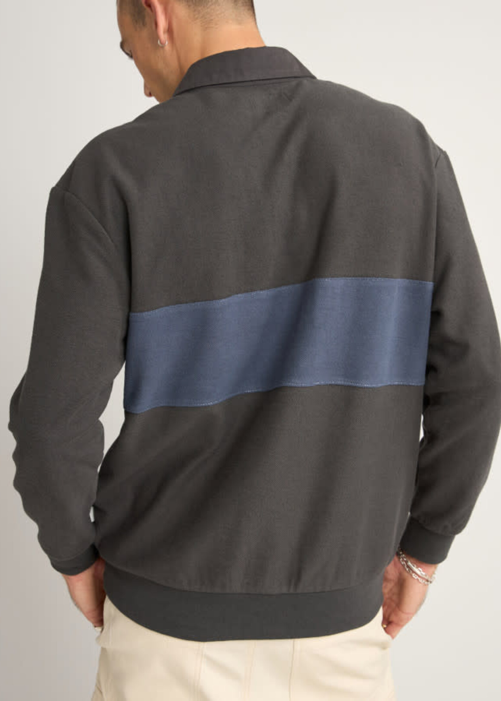 Rhythm Terry Vintage LS Rugby Shirt - Charcoal