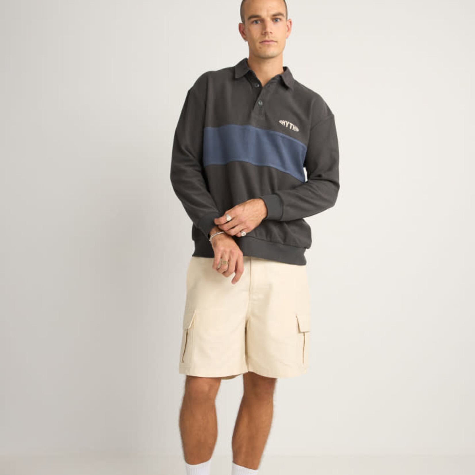 Rhythm Terry Vintage LS Rugby Shirt - Charcoal