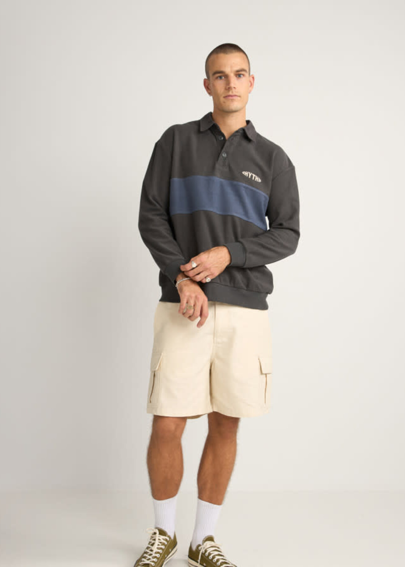 Rhythm Terry Vintage LS Rugby Shirt - Charcoal