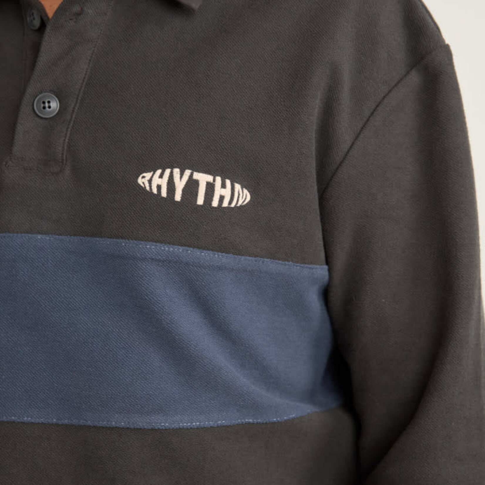Rhythm Terry Vintage LS Rugby Shirt - Charcoal