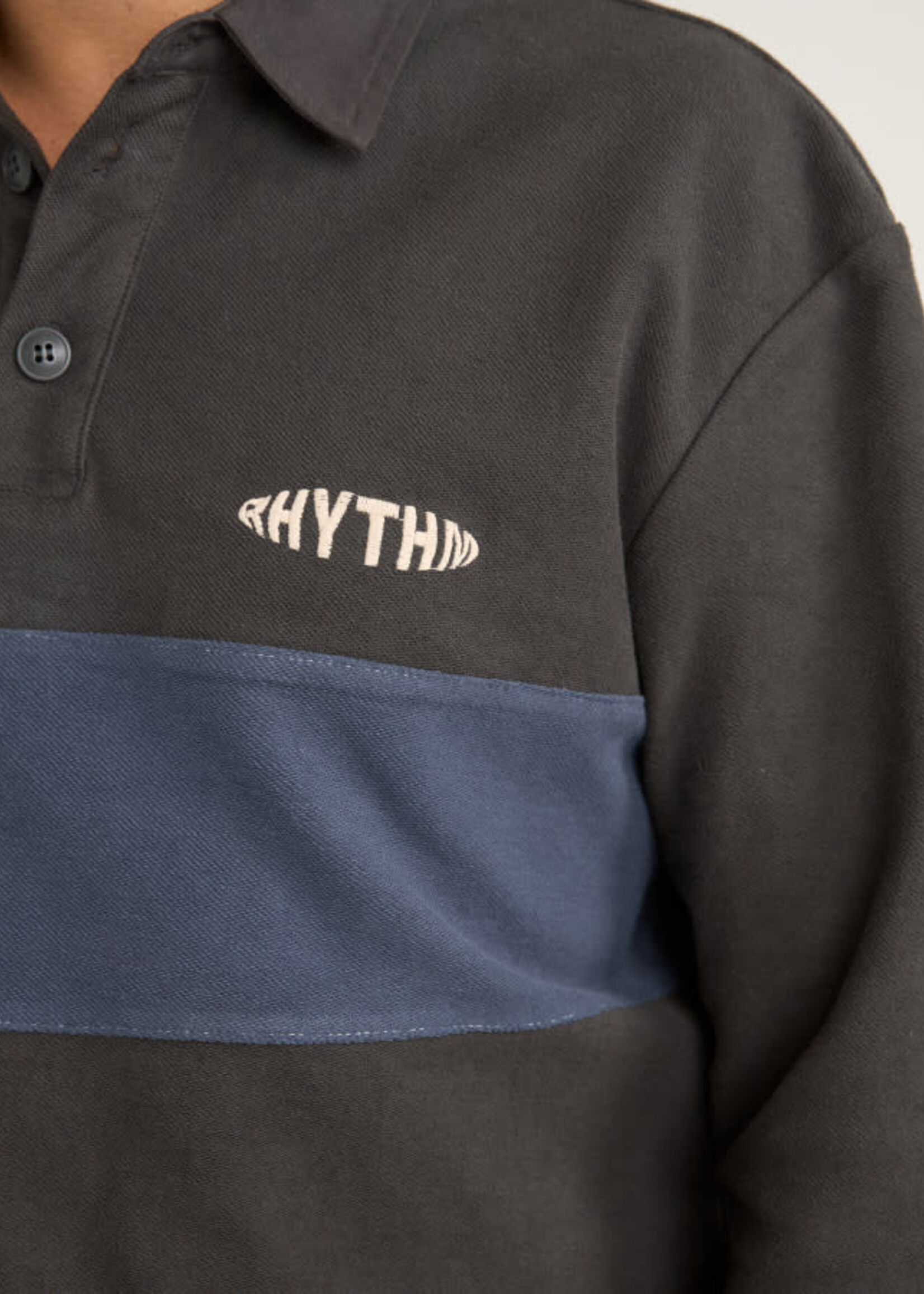 Rhythm Terry Vintage LS Rugby Shirt - Charcoal