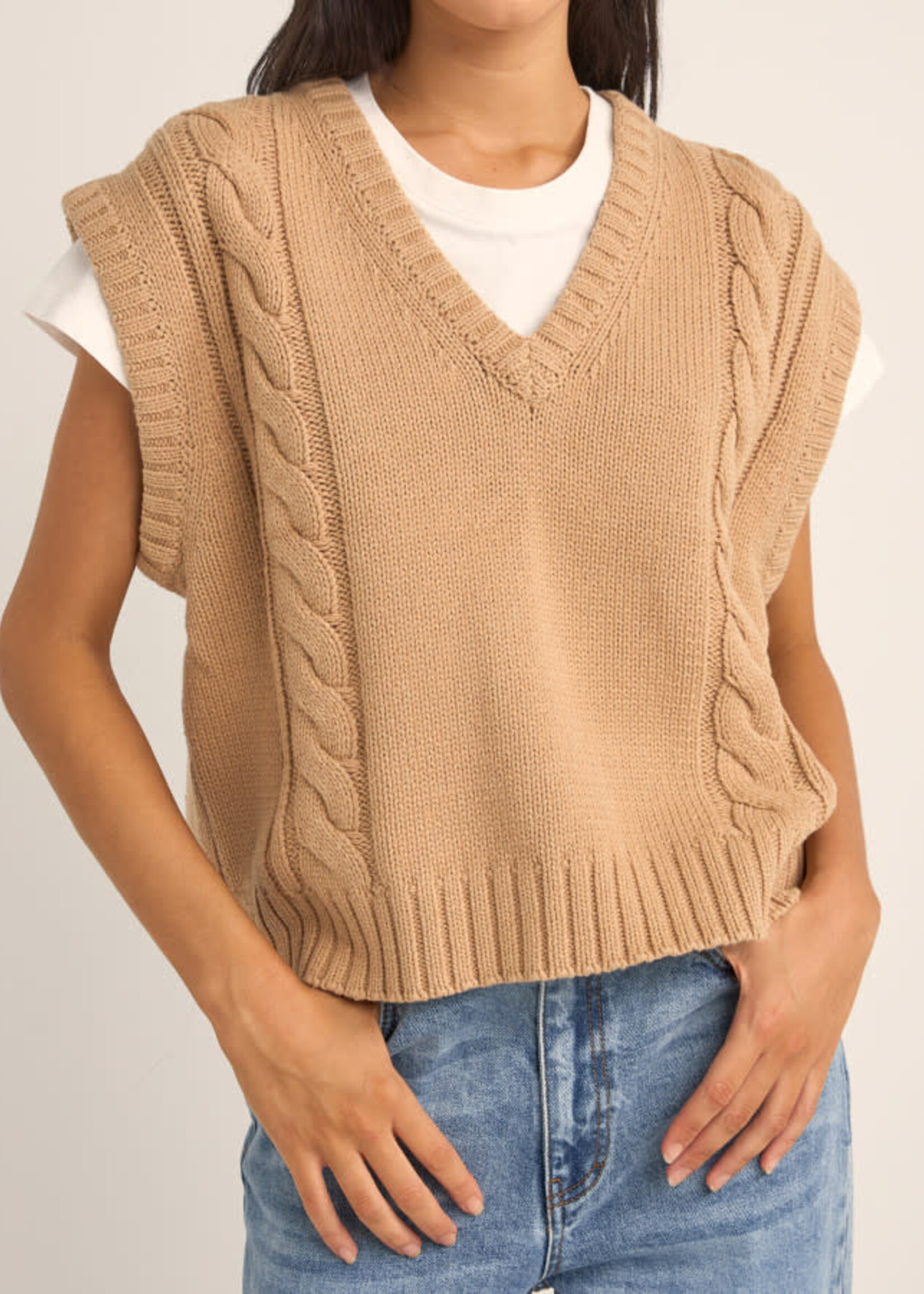 Rhythm Finley Cable Knit Vest - Sand