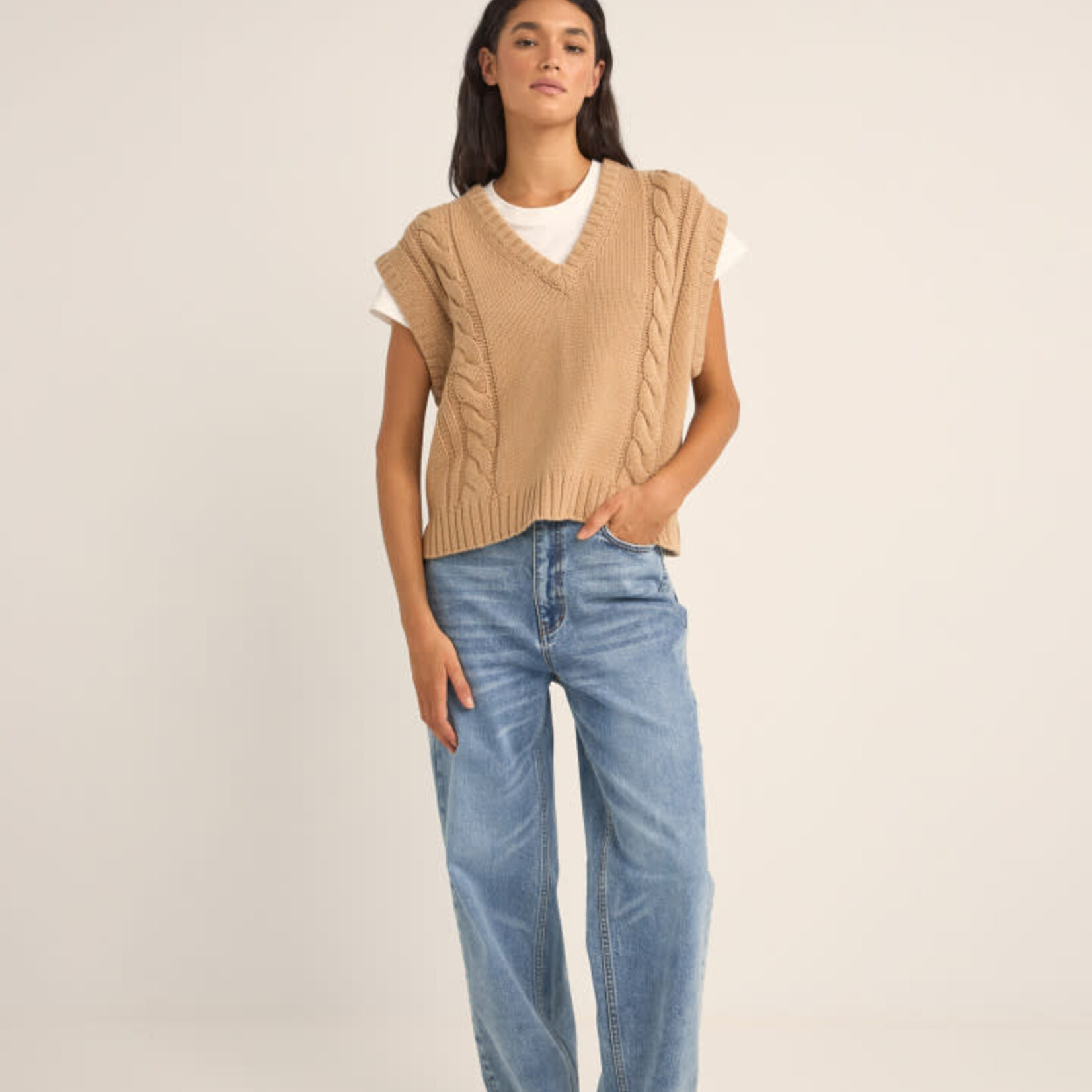 Rhythm Finley Cable Knit Vest - Sand