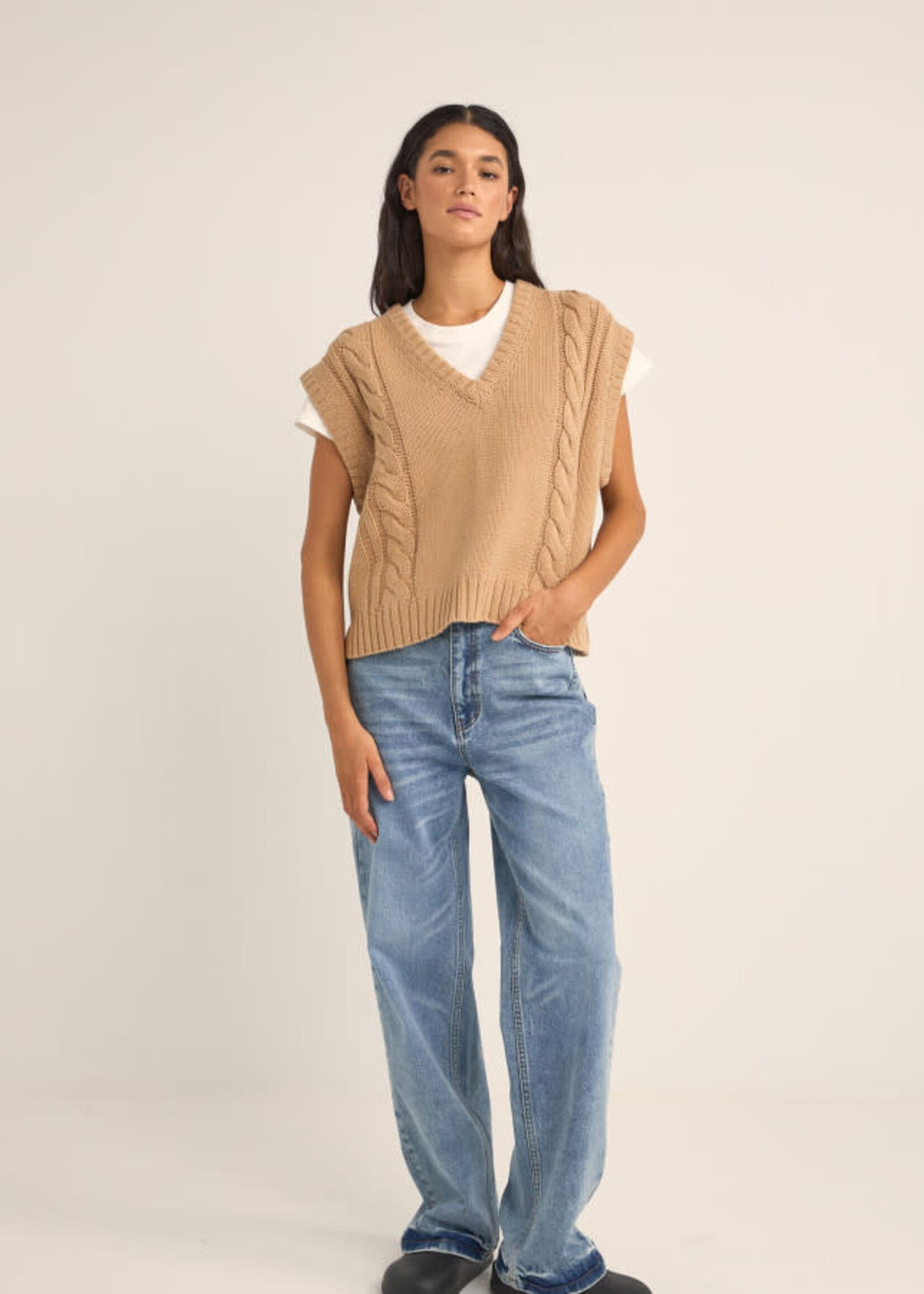 Rhythm Finley Cable Knit Vest - Sand