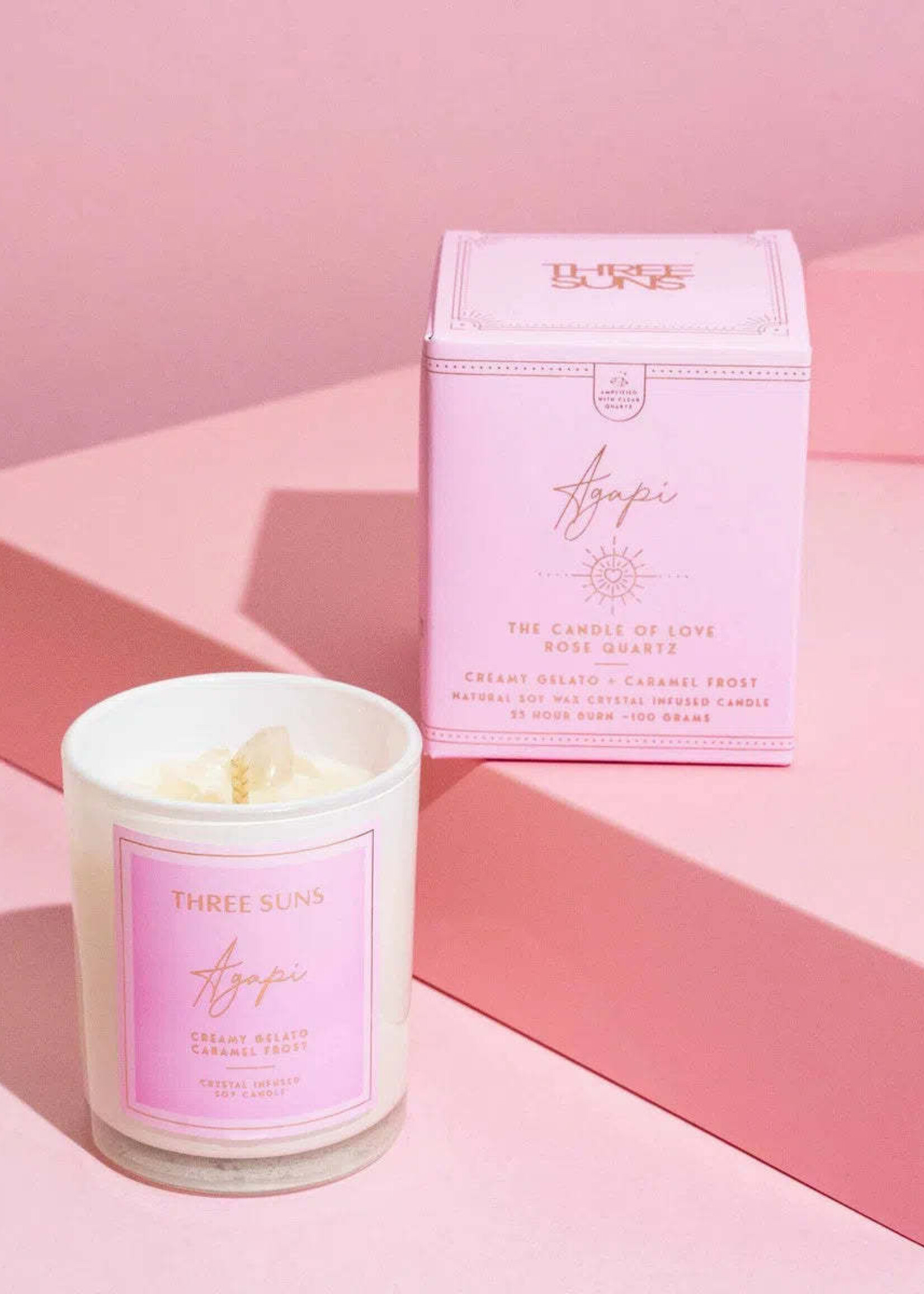 Three Suns MINI Agapi' | Crystal Infused Candle of Love | Creamy Vanilla Gelato & Caramel Frost