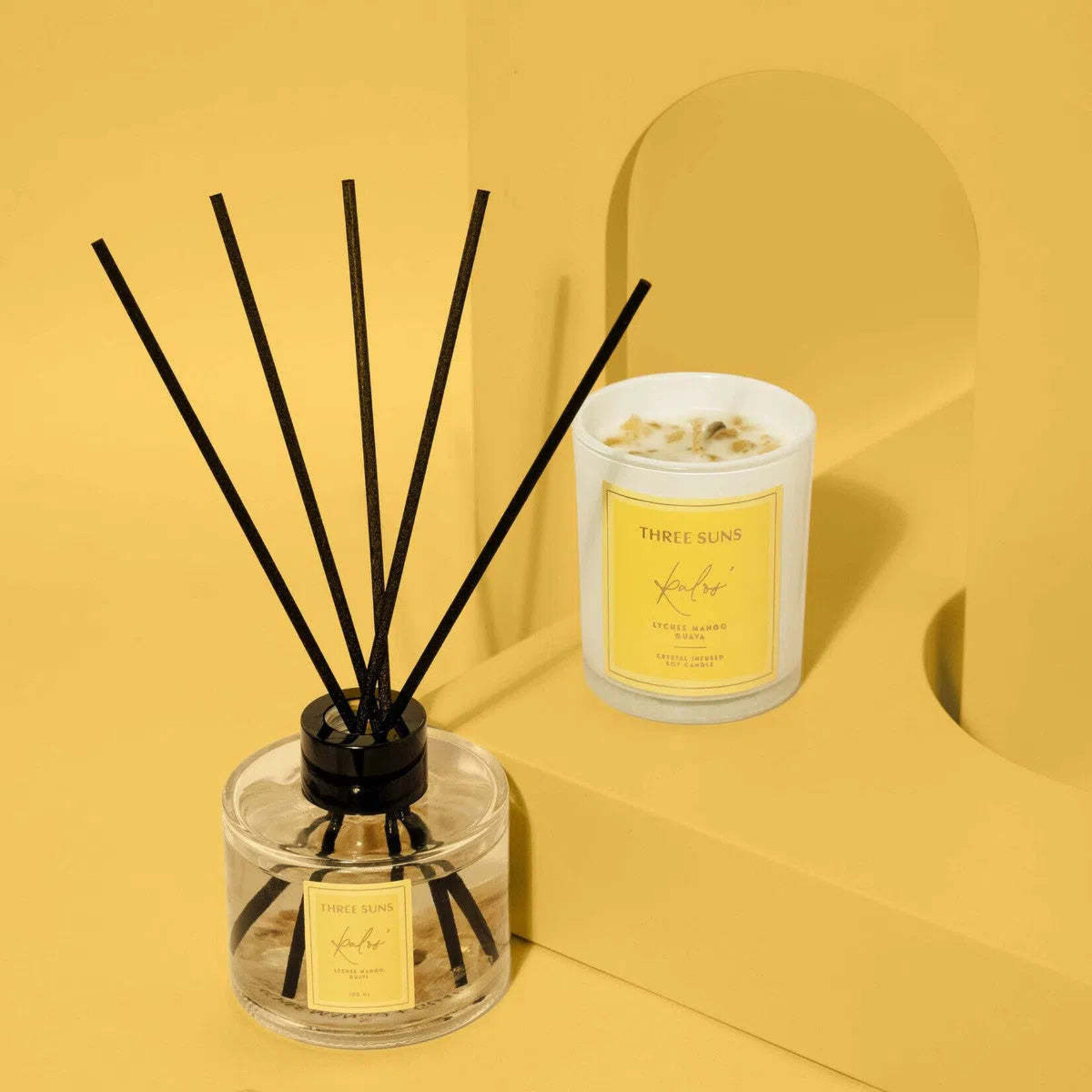 Three Suns MINI Kalos' | Crystal Infused Candle of Prosperity | Lychee Mango + Guava