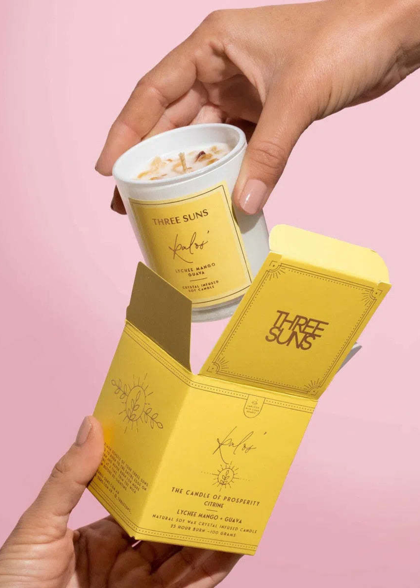Three Suns MINI Kalos' | Crystal Infused Candle of Prosperity | Lychee Mango + Guava