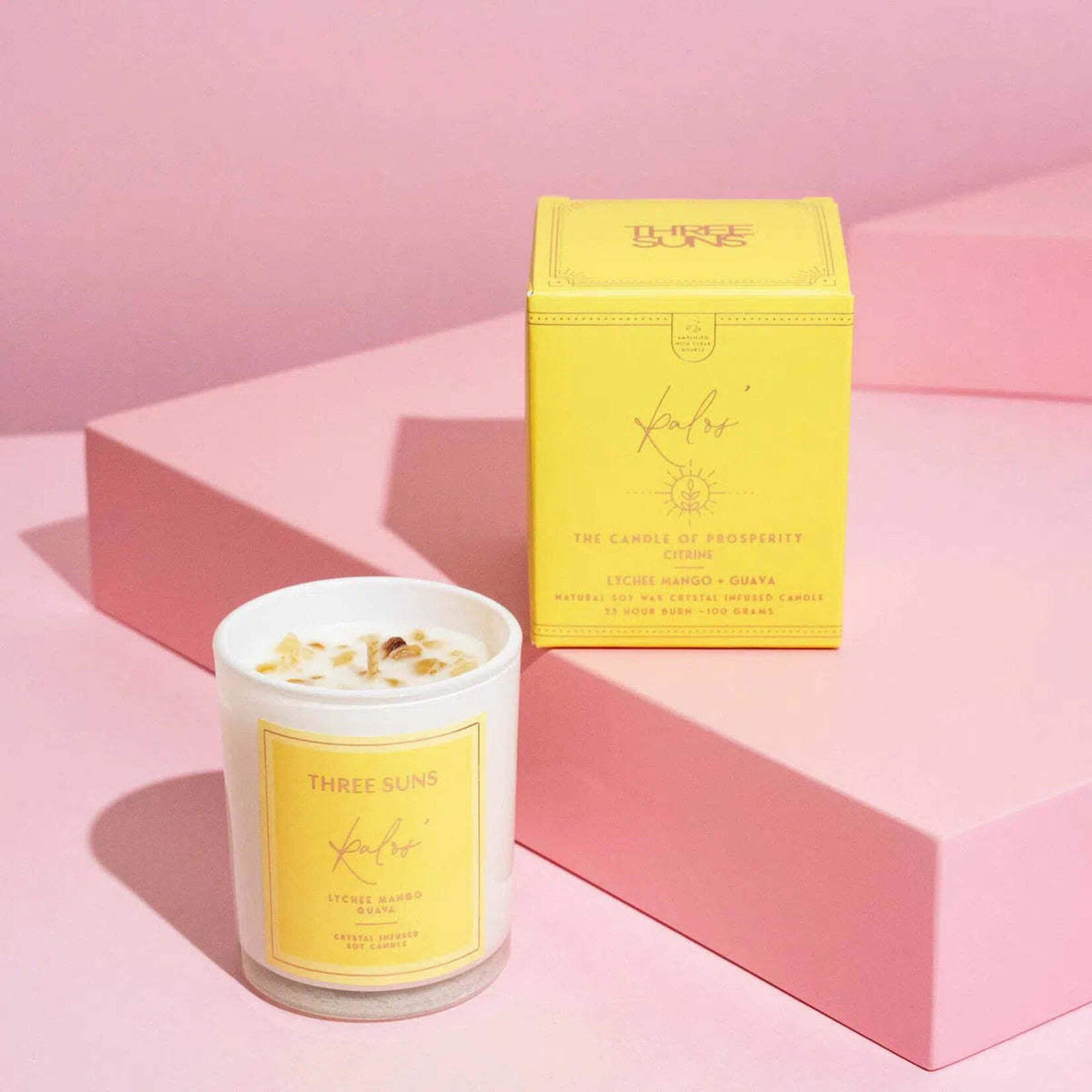 Three Suns MINI Kalos' | Crystal Infused Candle of Prosperity | Lychee Mango + Guava