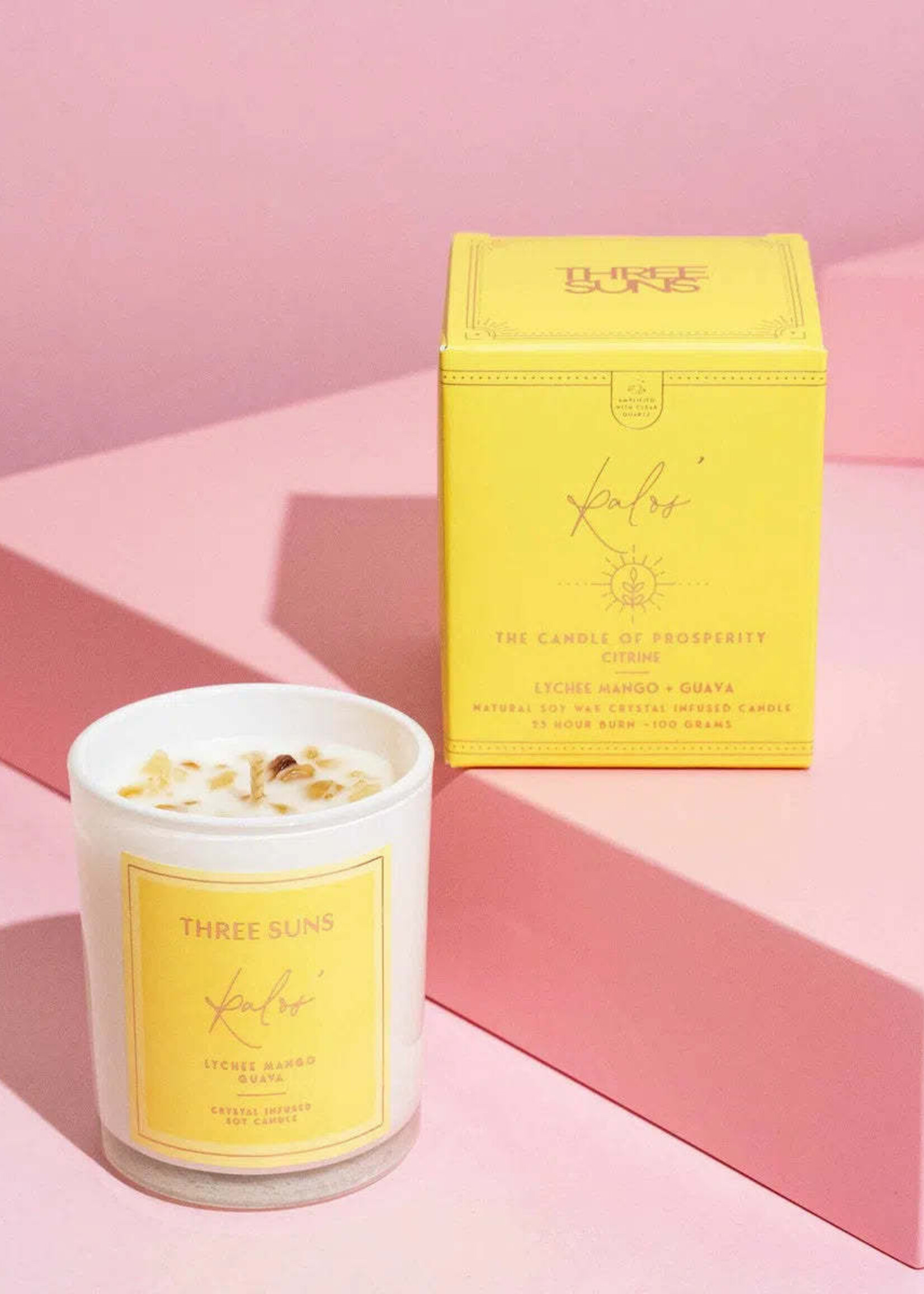 Three Suns MINI Kalos' | Crystal Infused Candle of Prosperity | Lychee Mango + Guava