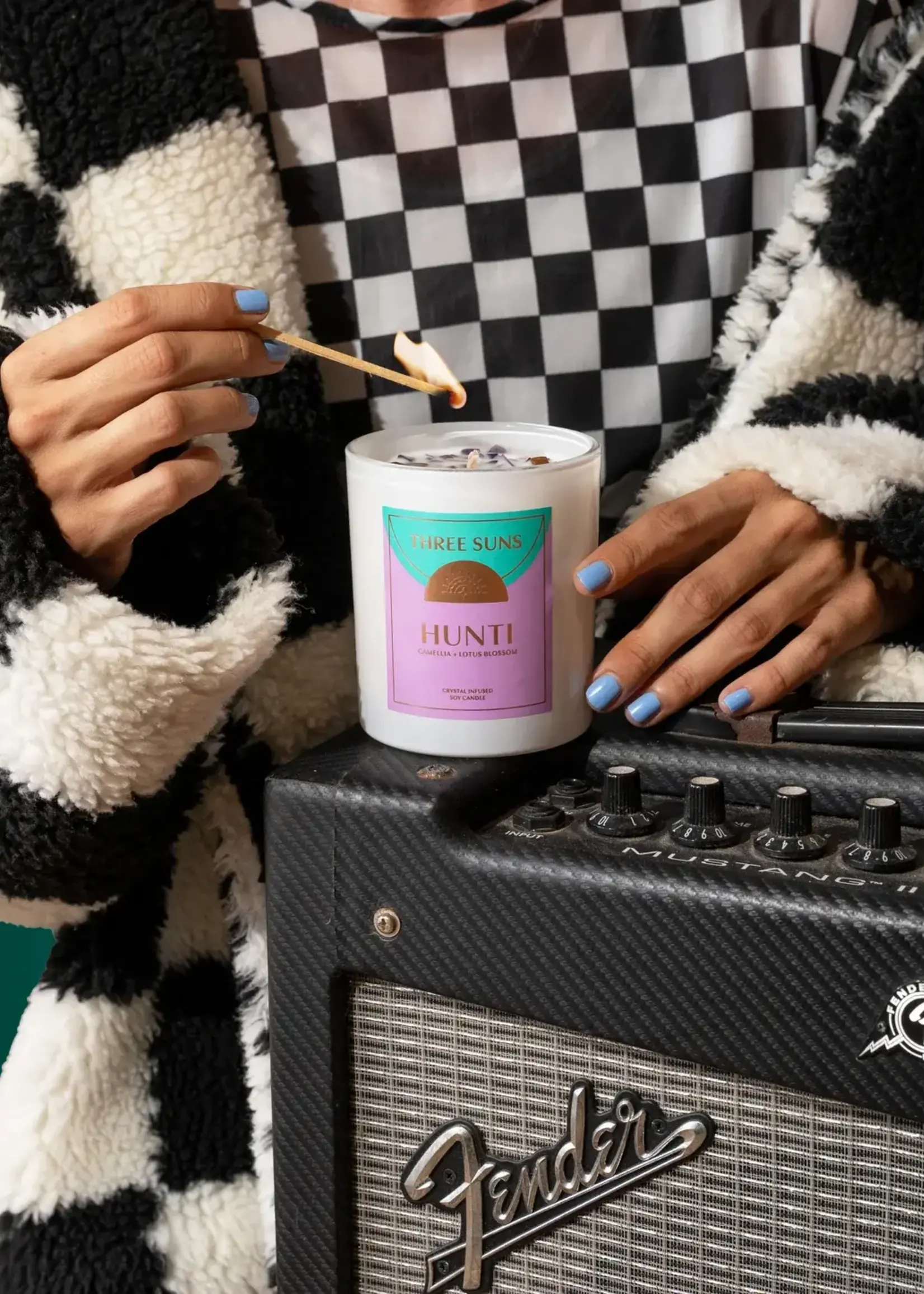 Three Suns Hunti' | Crystal Infused Candle of Tranquility | Camellia + Lotus Blossom