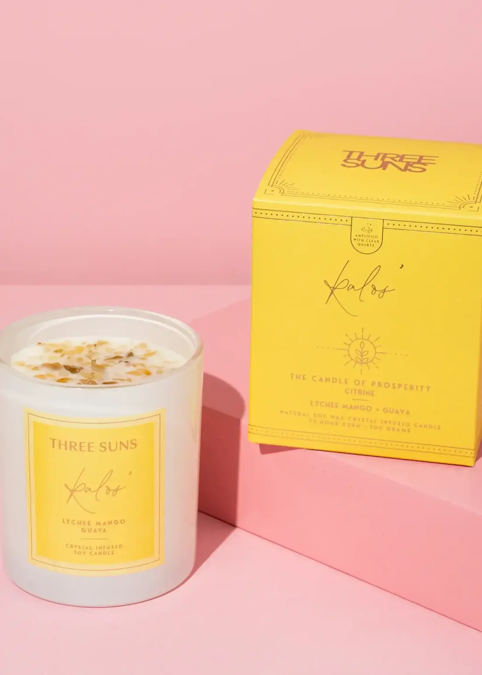 Three Suns Kalos' | Crystal Infused Candle of Prosperity | Lychee Mango + Guava