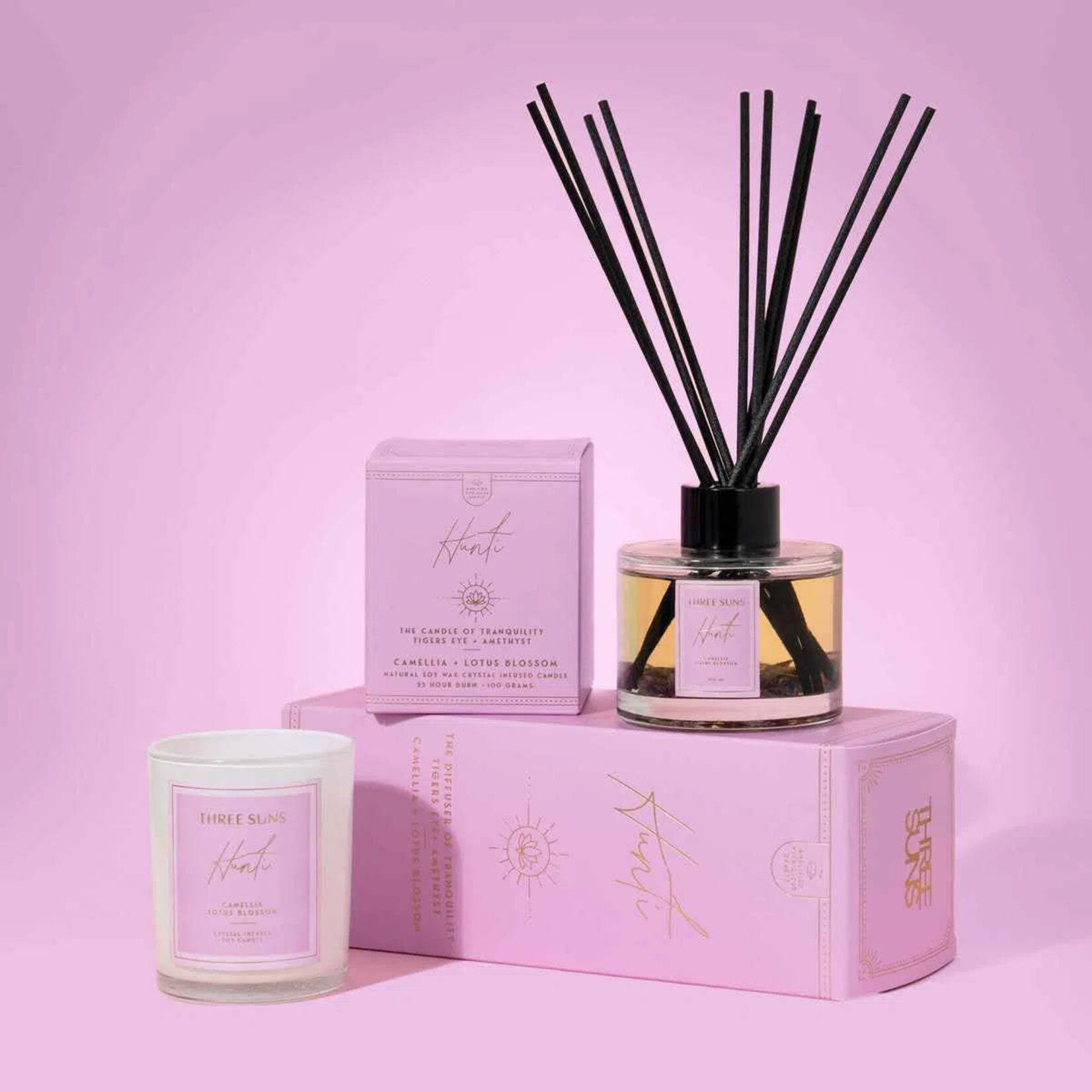 Three Suns Hunti' | 100ml Diffuser of Tranquility | Camellia + Lotus Blossom