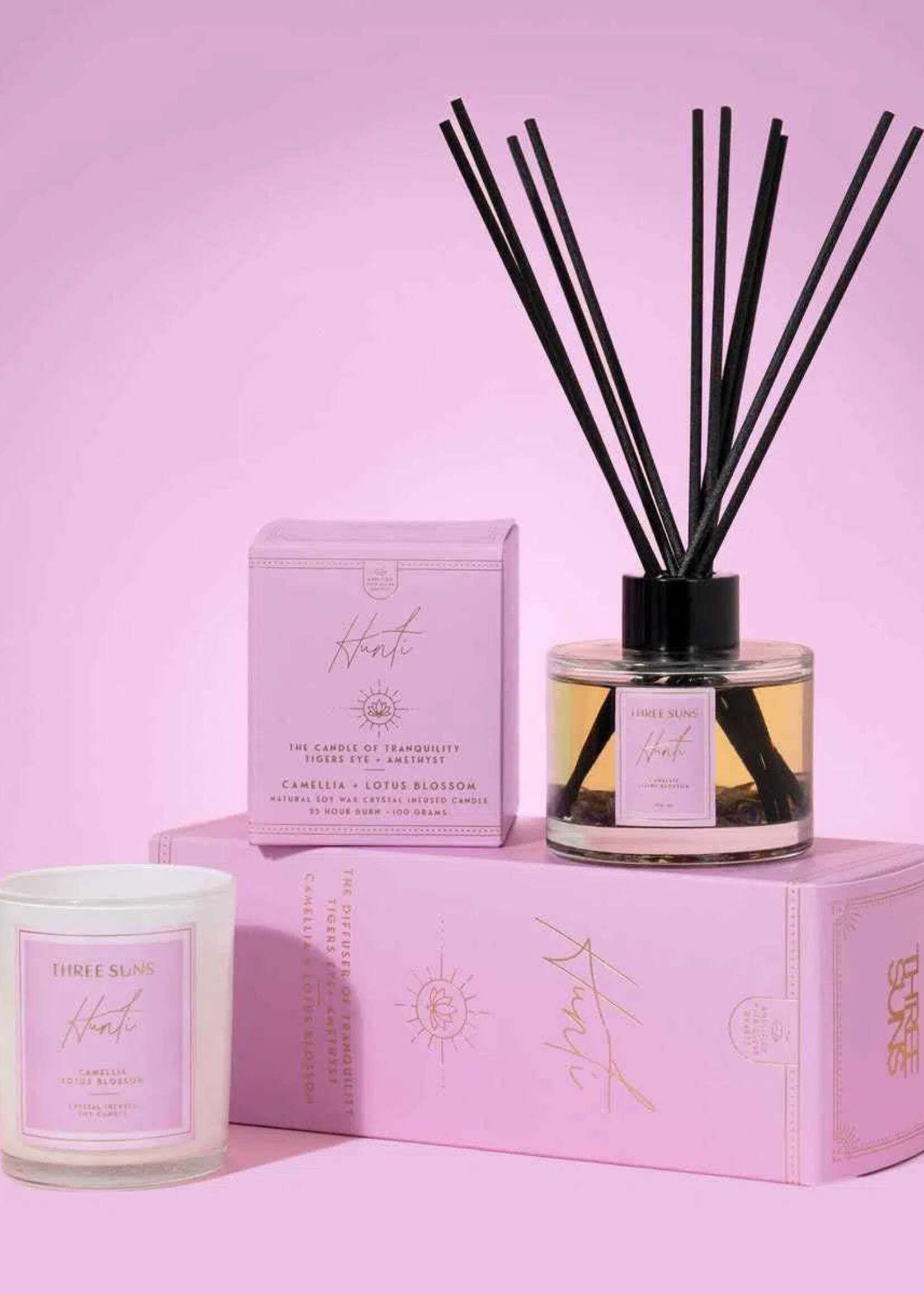 Three Suns Hunti' | 100ml Diffuser of Tranquility | Camellia + Lotus Blossom