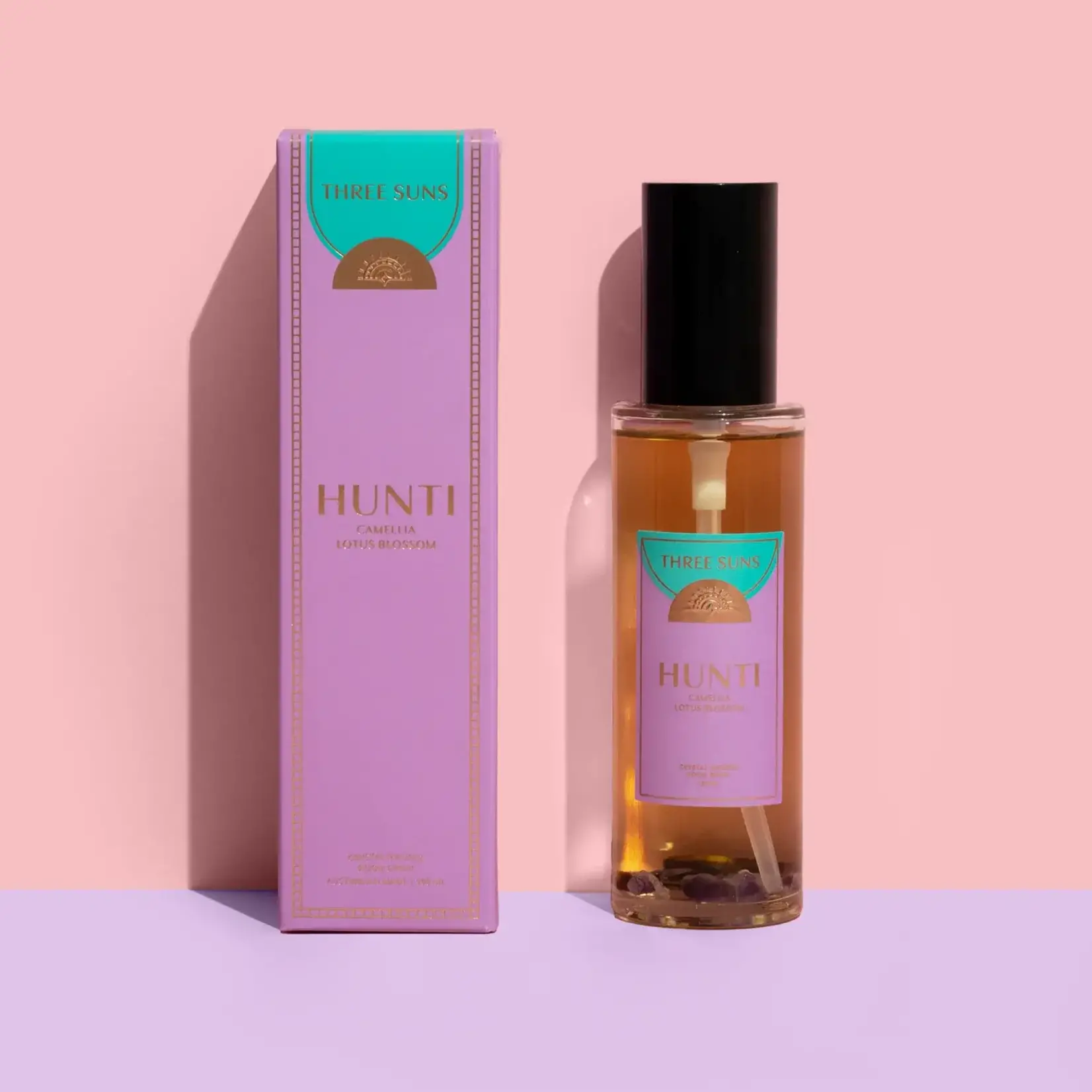 Three Suns Hunti' | 100ml Glass Crystal Room Spray of Tranquility | Camellia + Lotus Blossom