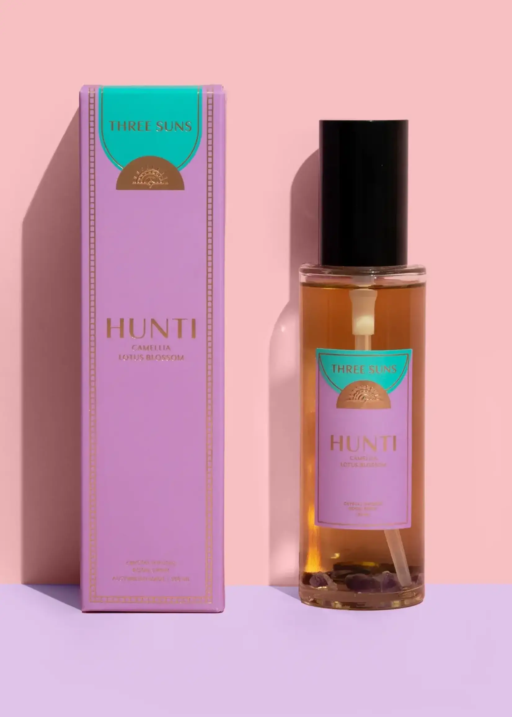 Three Suns Hunti' | 100ml Glass Crystal Room Spray of Tranquility | Camellia + Lotus Blossom