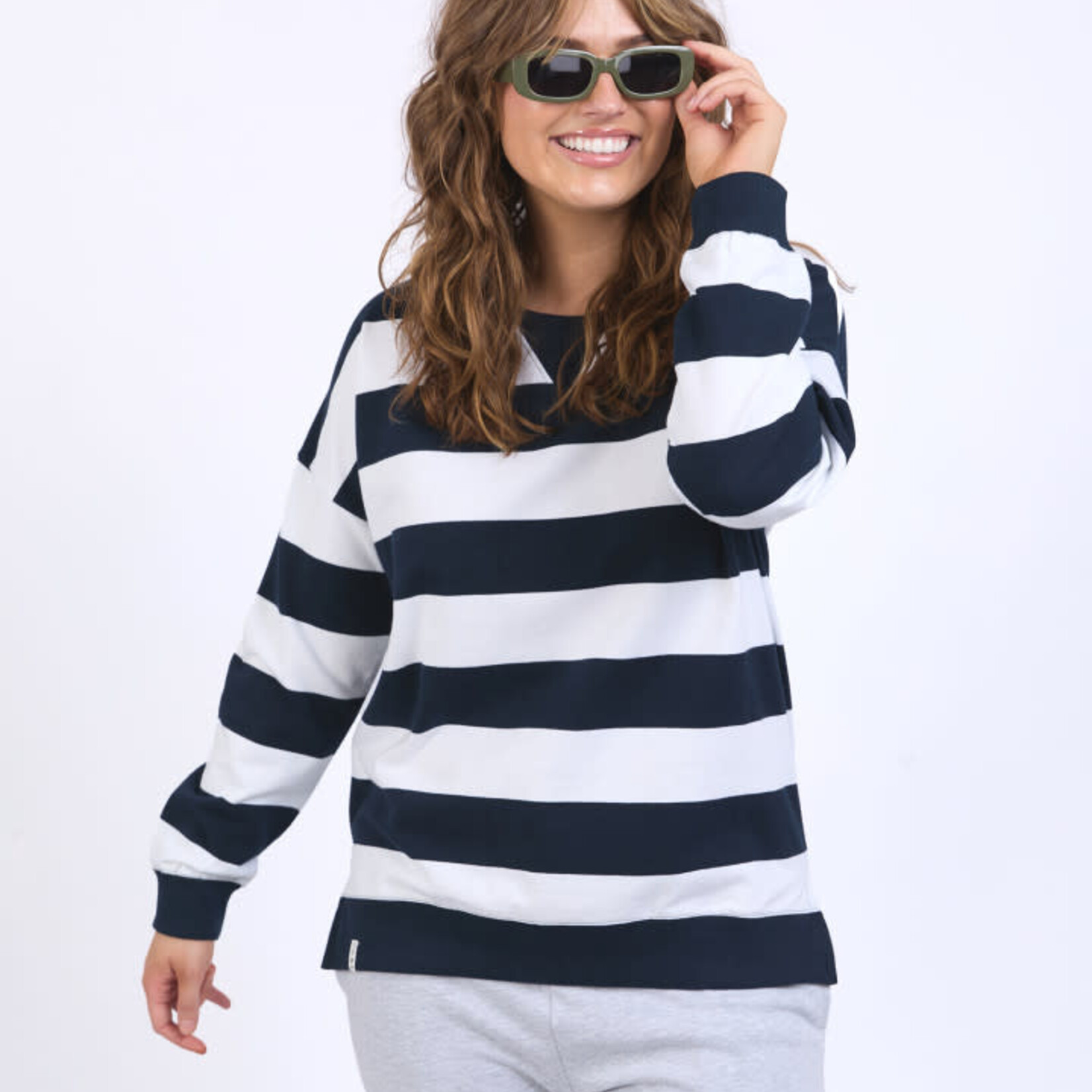 Billie Block Stripe Crew - Navy