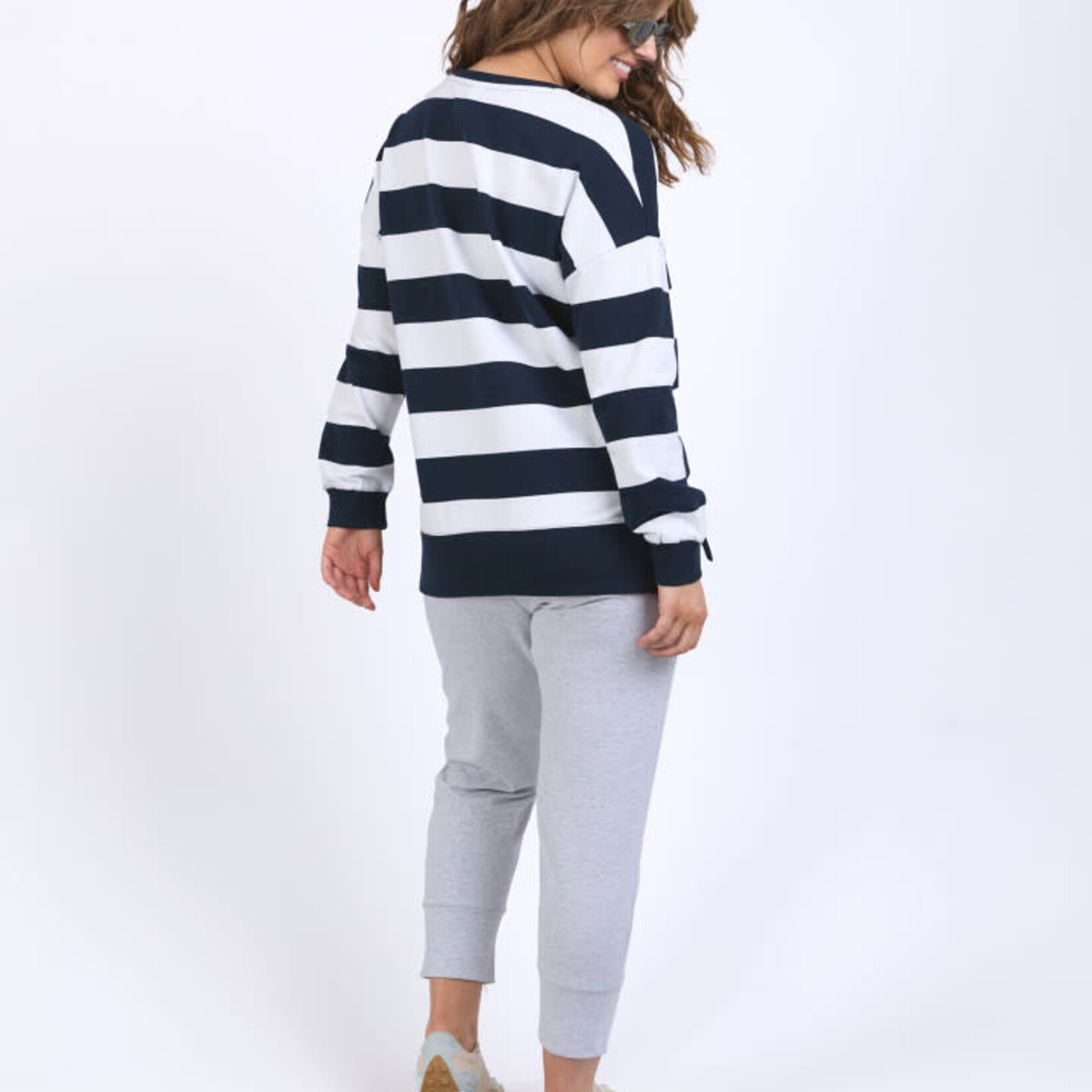 Billie Block Stripe Crew - Navy