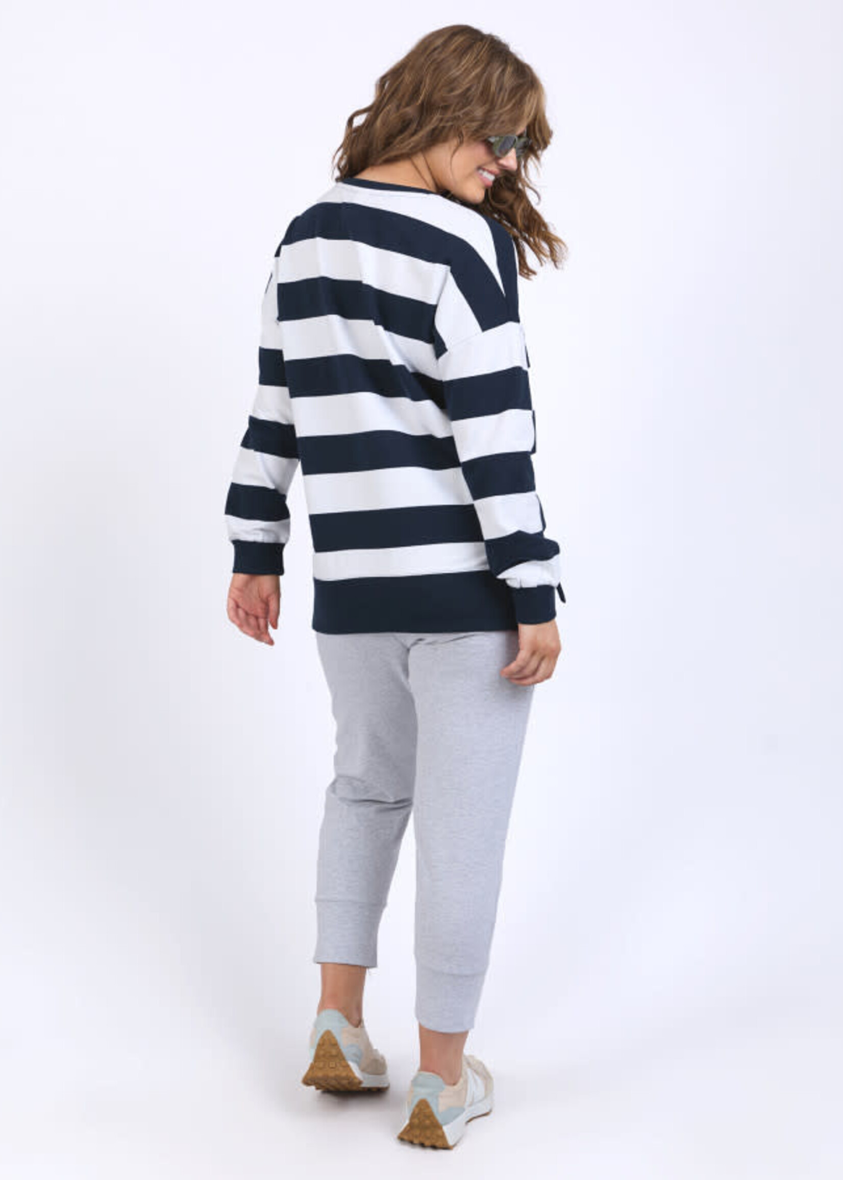 Billie Block Stripe Crew - Navy