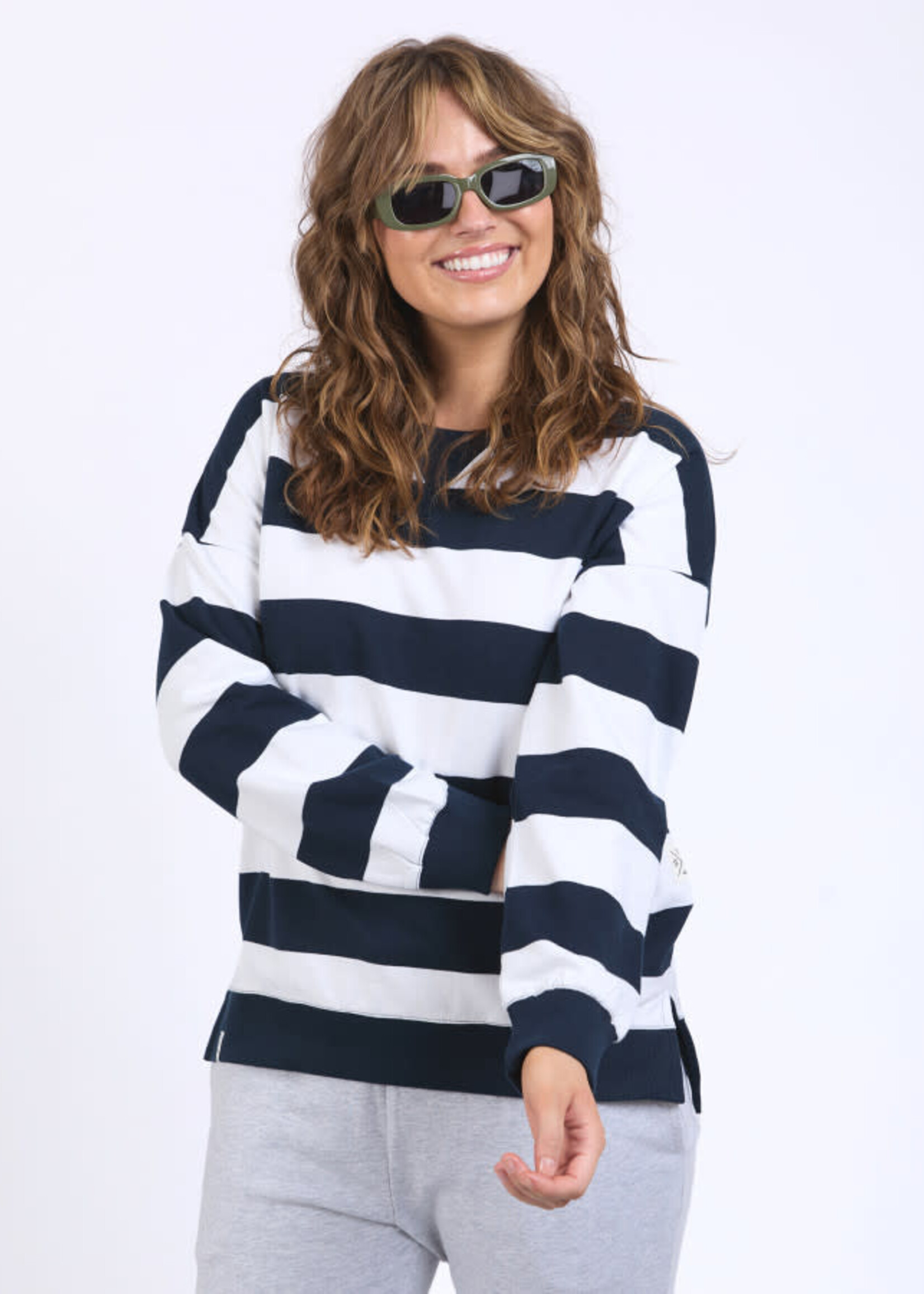 Billie Block Stripe Crew - Navy