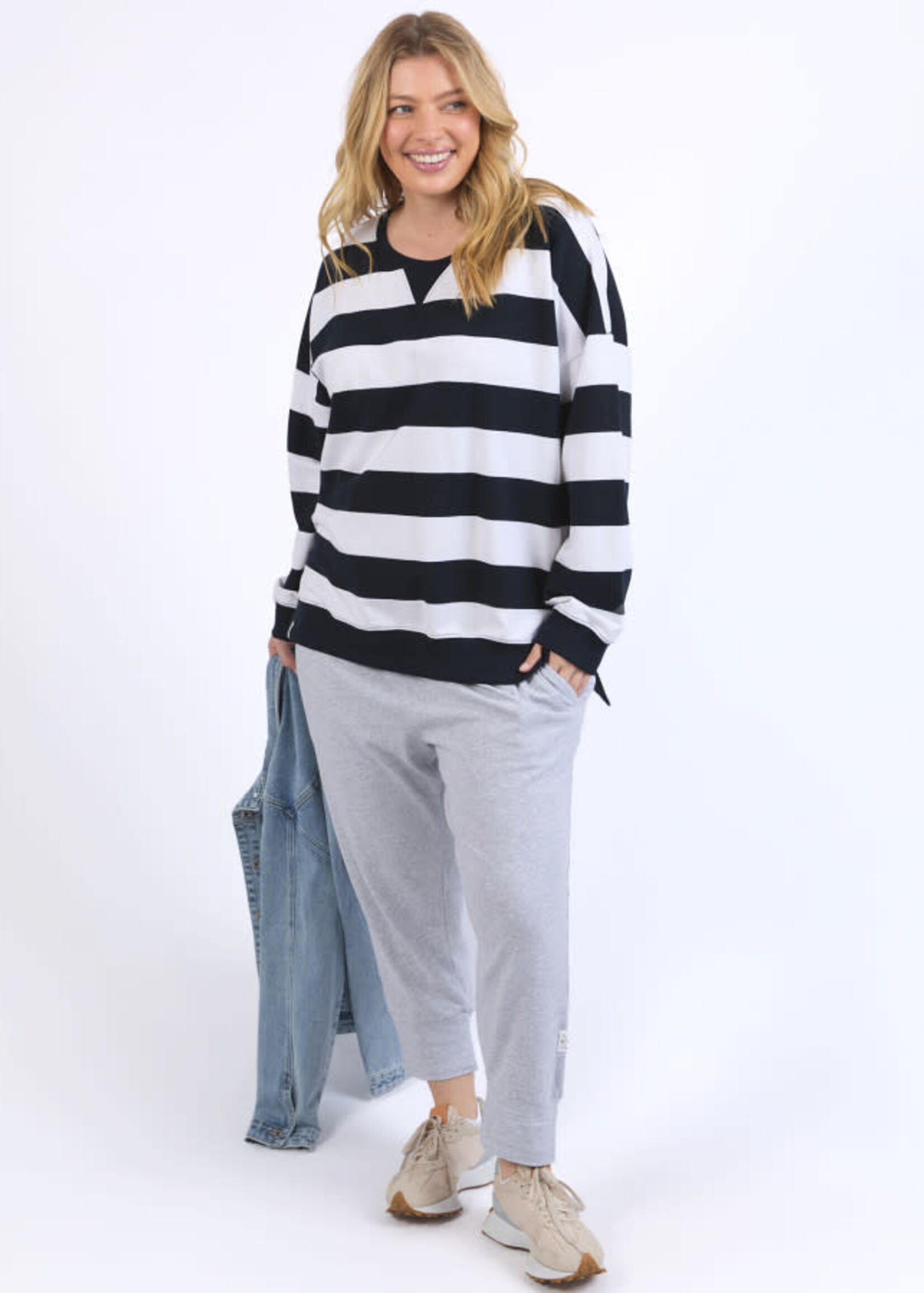 Billie Block Stripe Crew - Navy