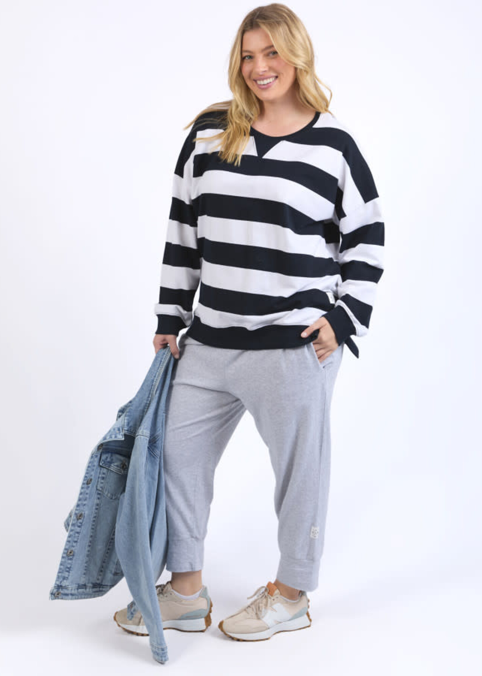 Billie Block Stripe Crew - Navy