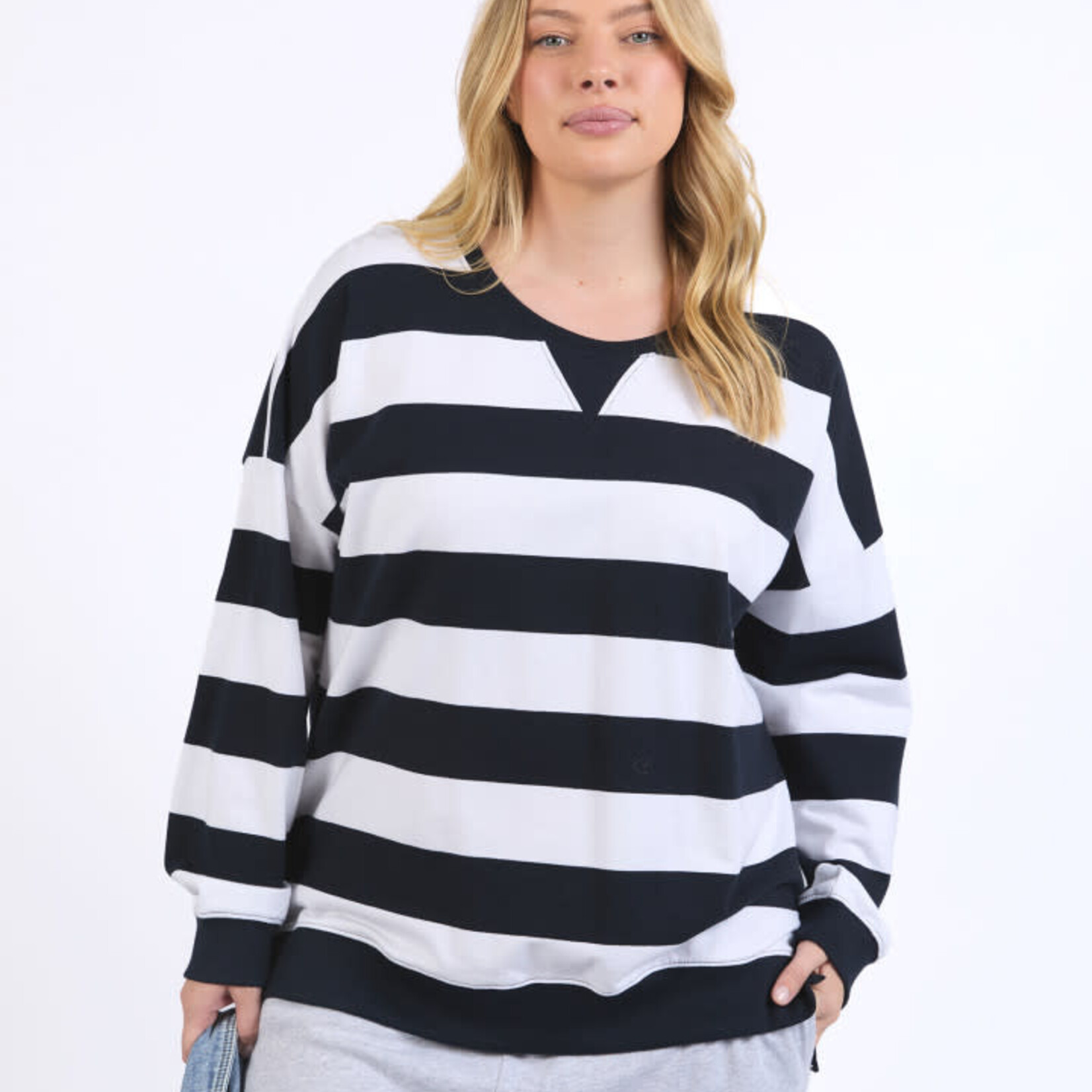 Billie Block Stripe Crew - Navy