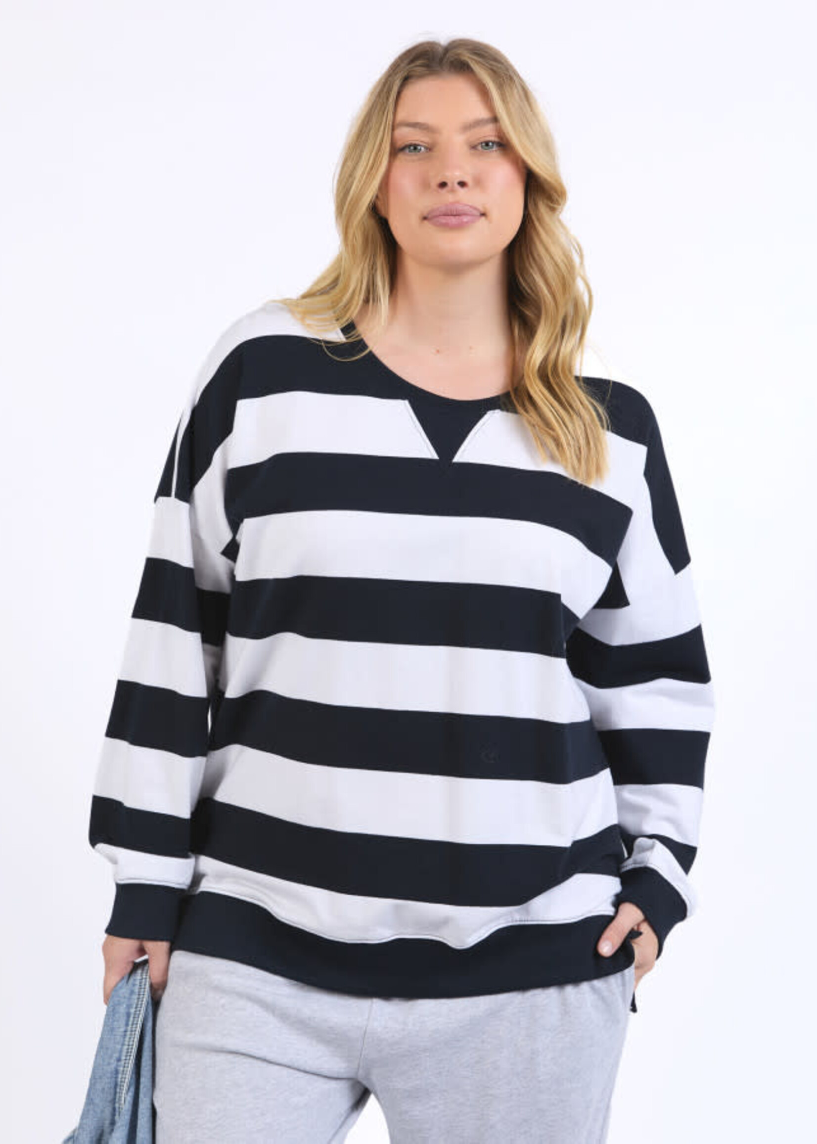 Billie Block Stripe Crew - Navy