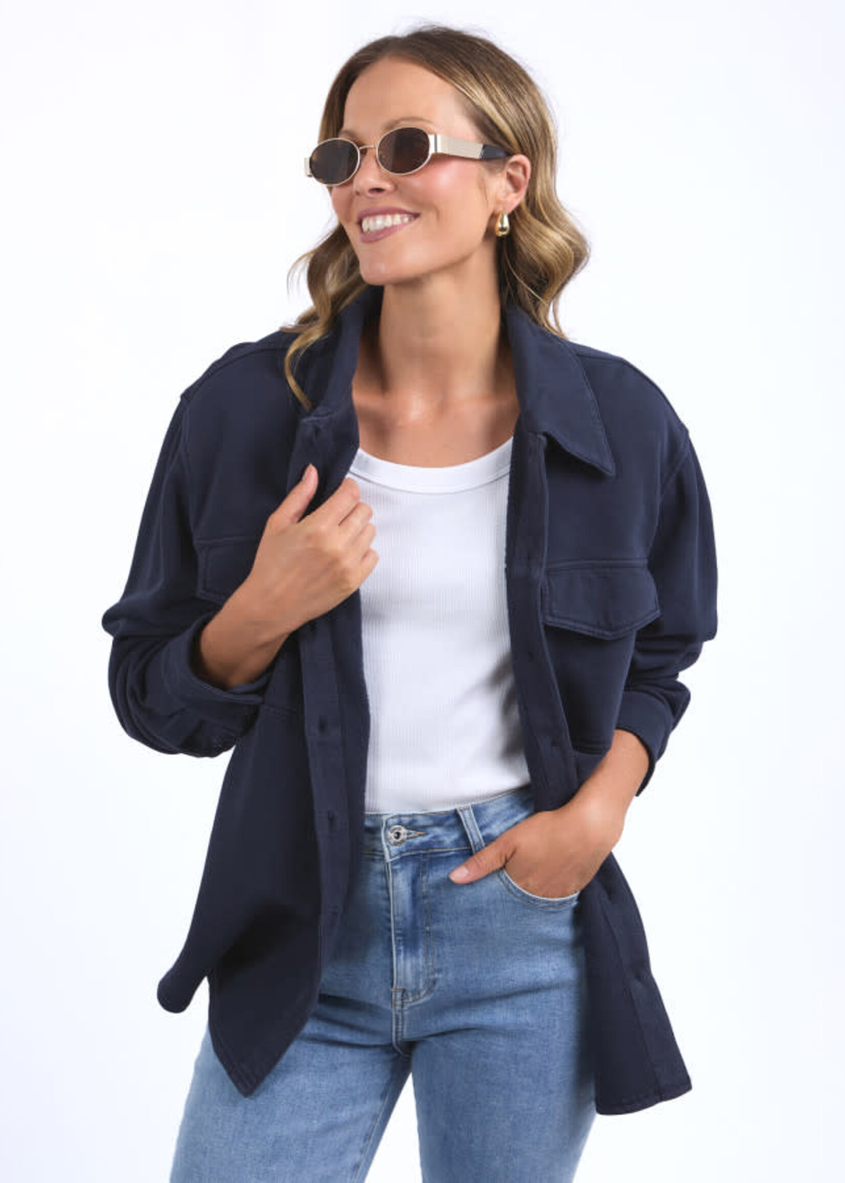 Poppy Fleece Shacket - Navy