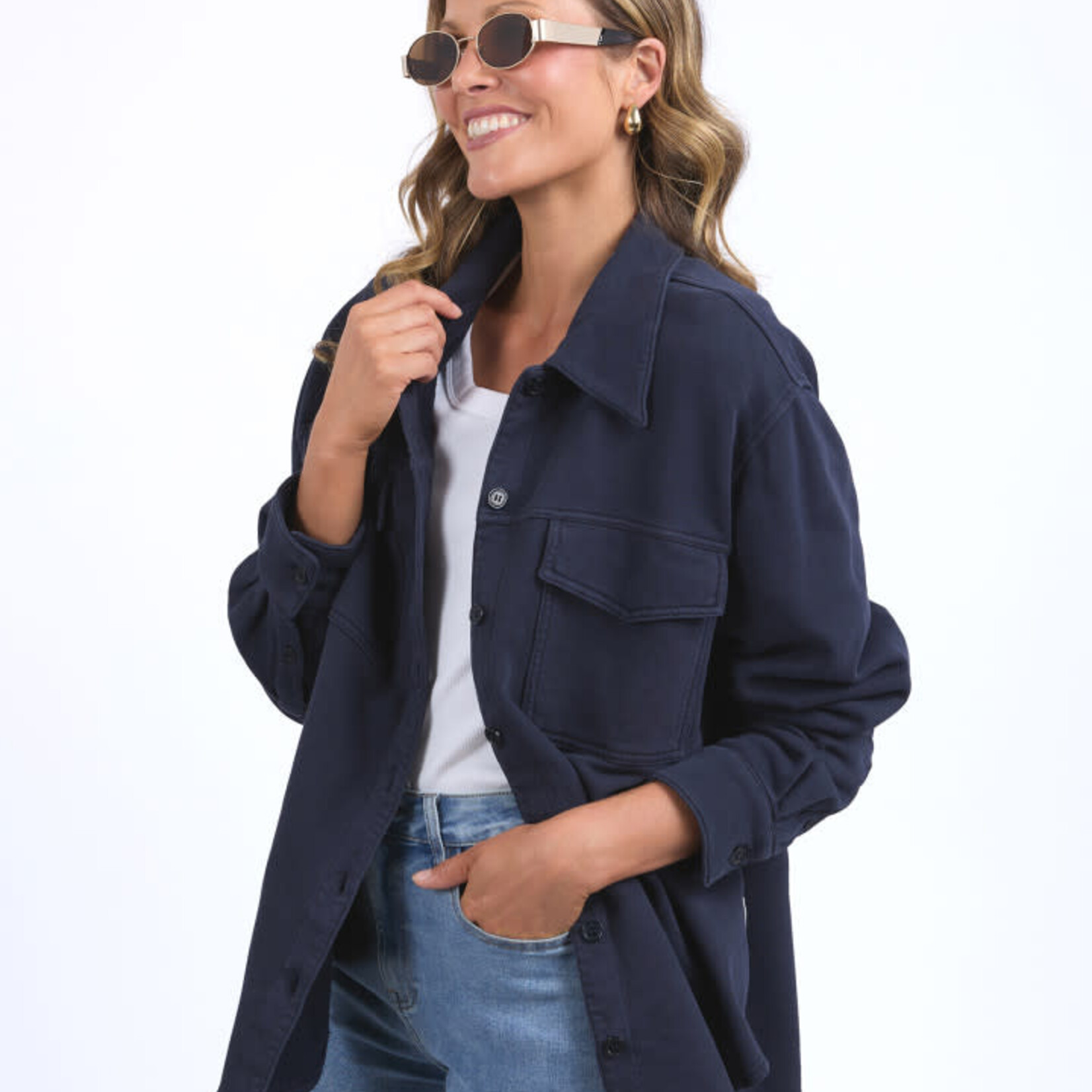Poppy Fleece Shacket - Navy