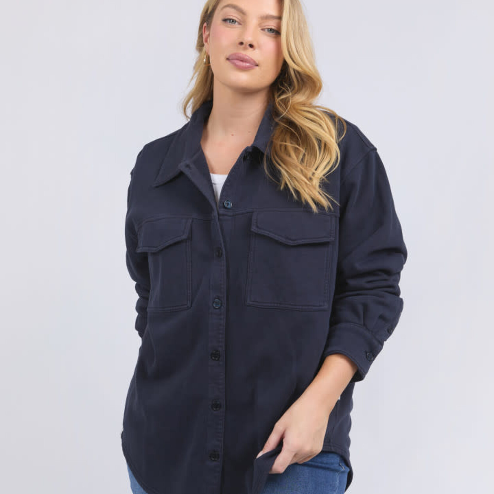 Poppy Fleece Shacket - Navy