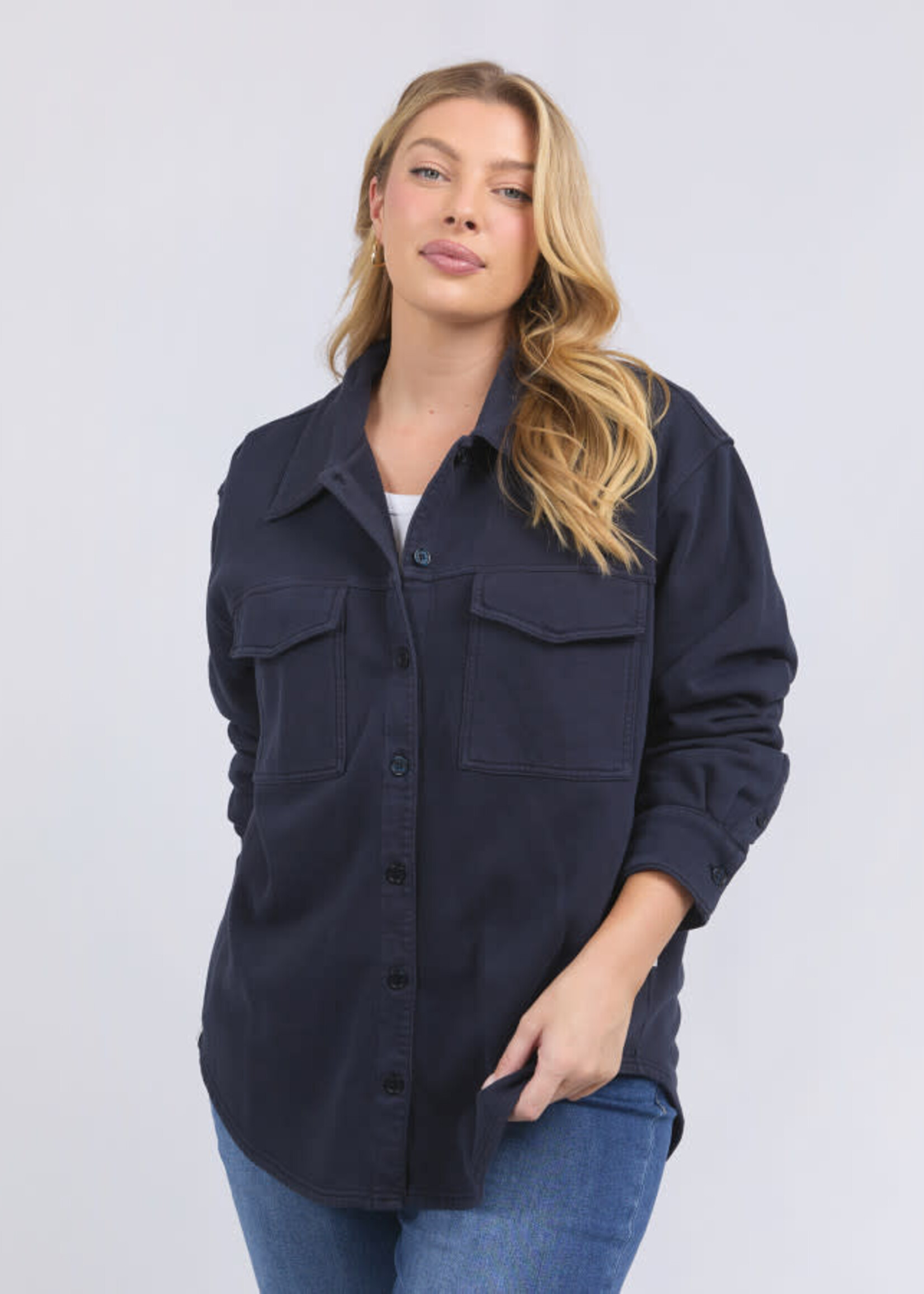 Poppy Fleece Shacket - Navy
