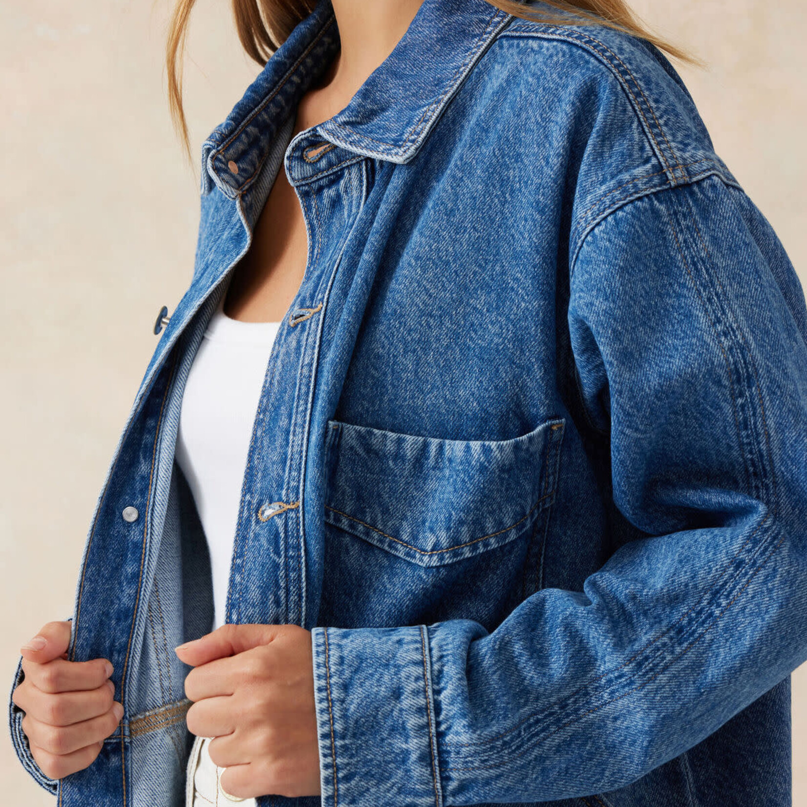 Ceres Life Bobbi Side Pocket Denim Shacket/Fresh