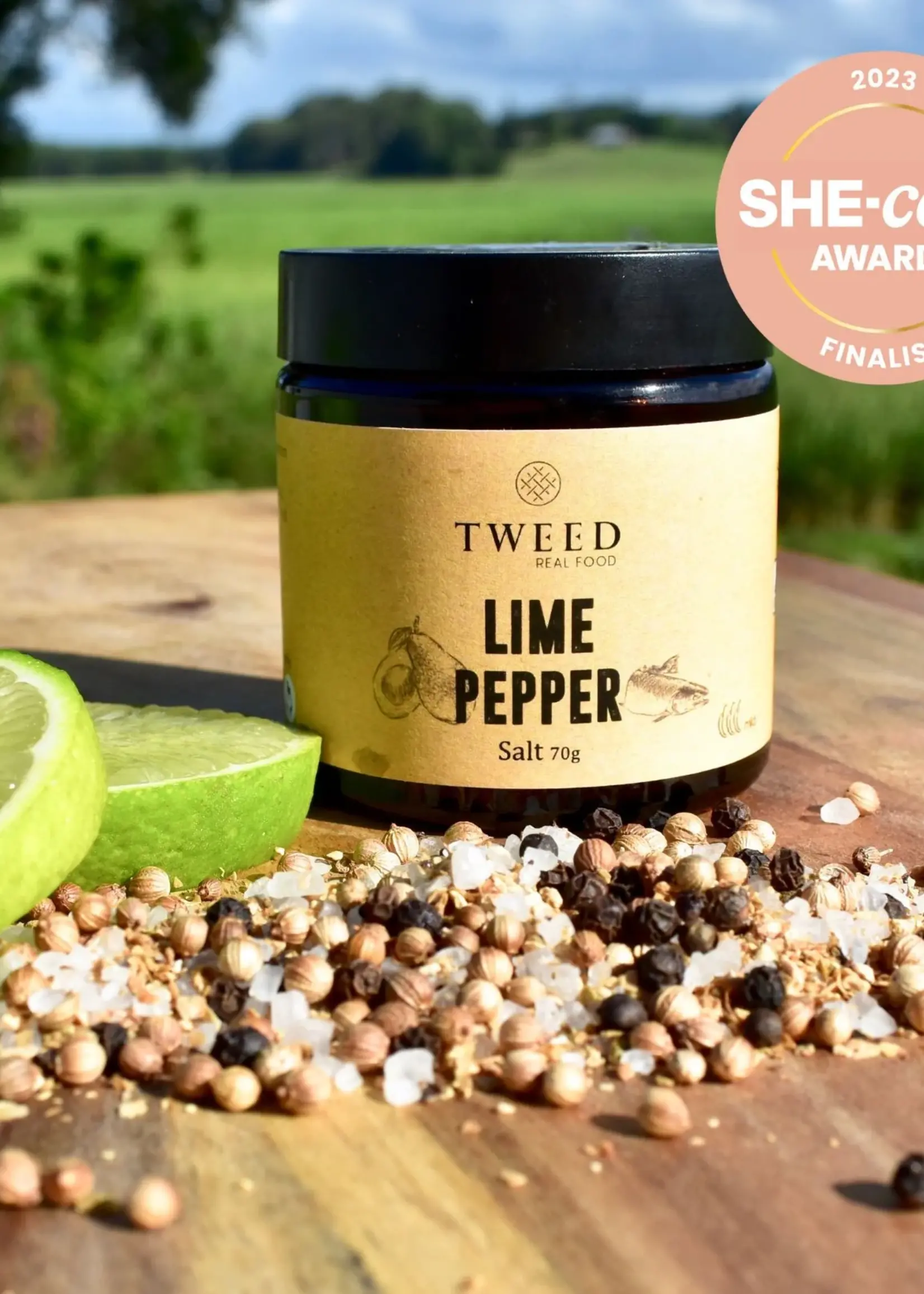 Tweed Real Food Lime Pepper Grinder Salt - Jar 70g