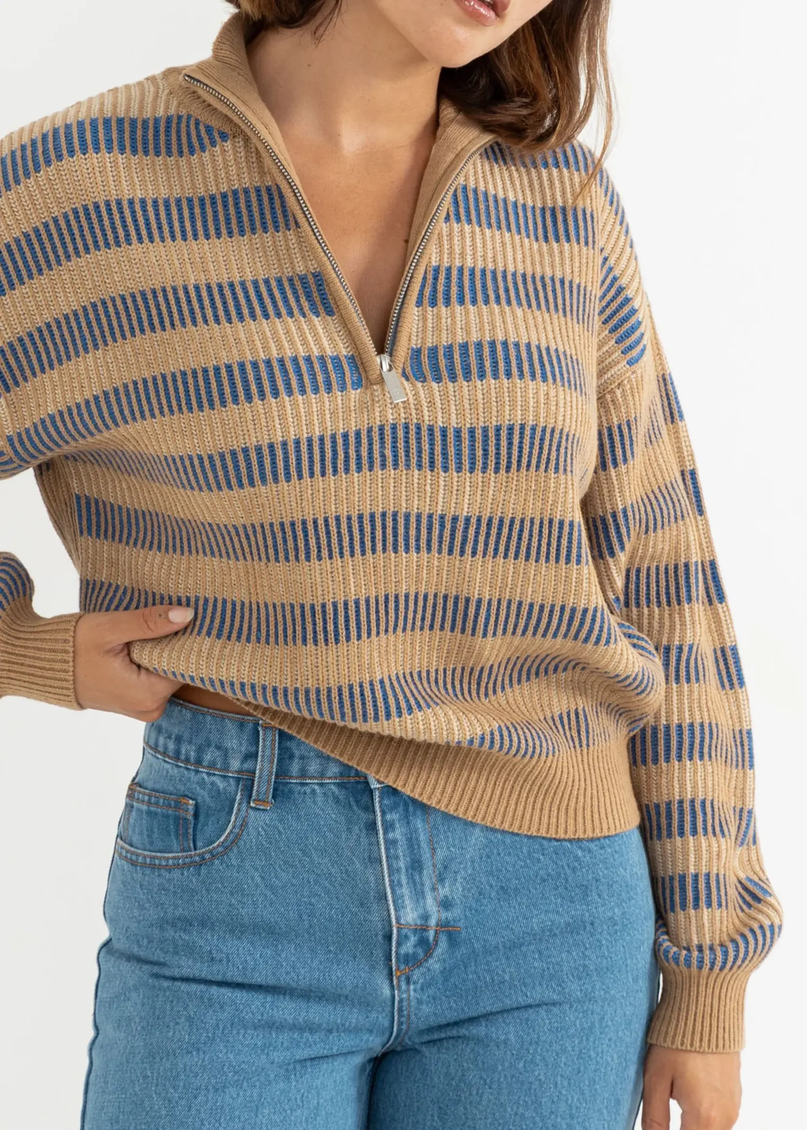 Rhythm Estelle Quarter Zip Knit - Cobalt