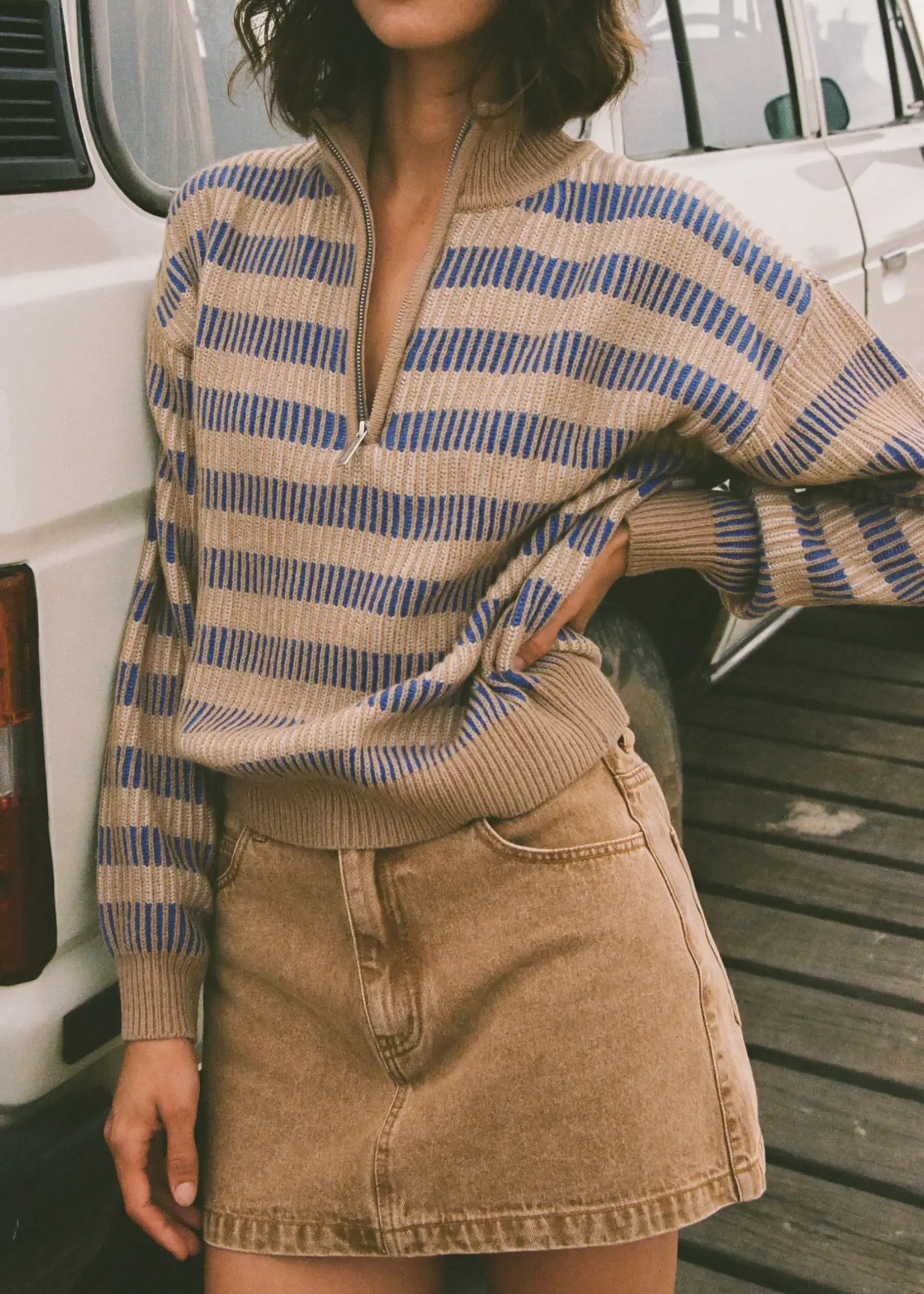 Rhythm Estelle Quarter Zip Knit - Cobalt