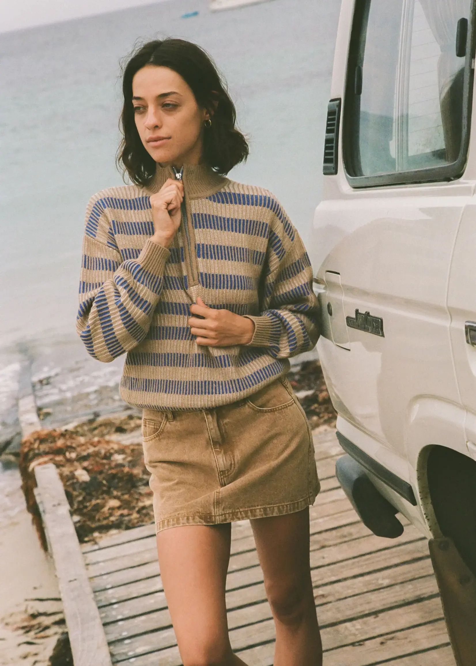 Rhythm Estelle Quarter Zip Knit - Cobalt