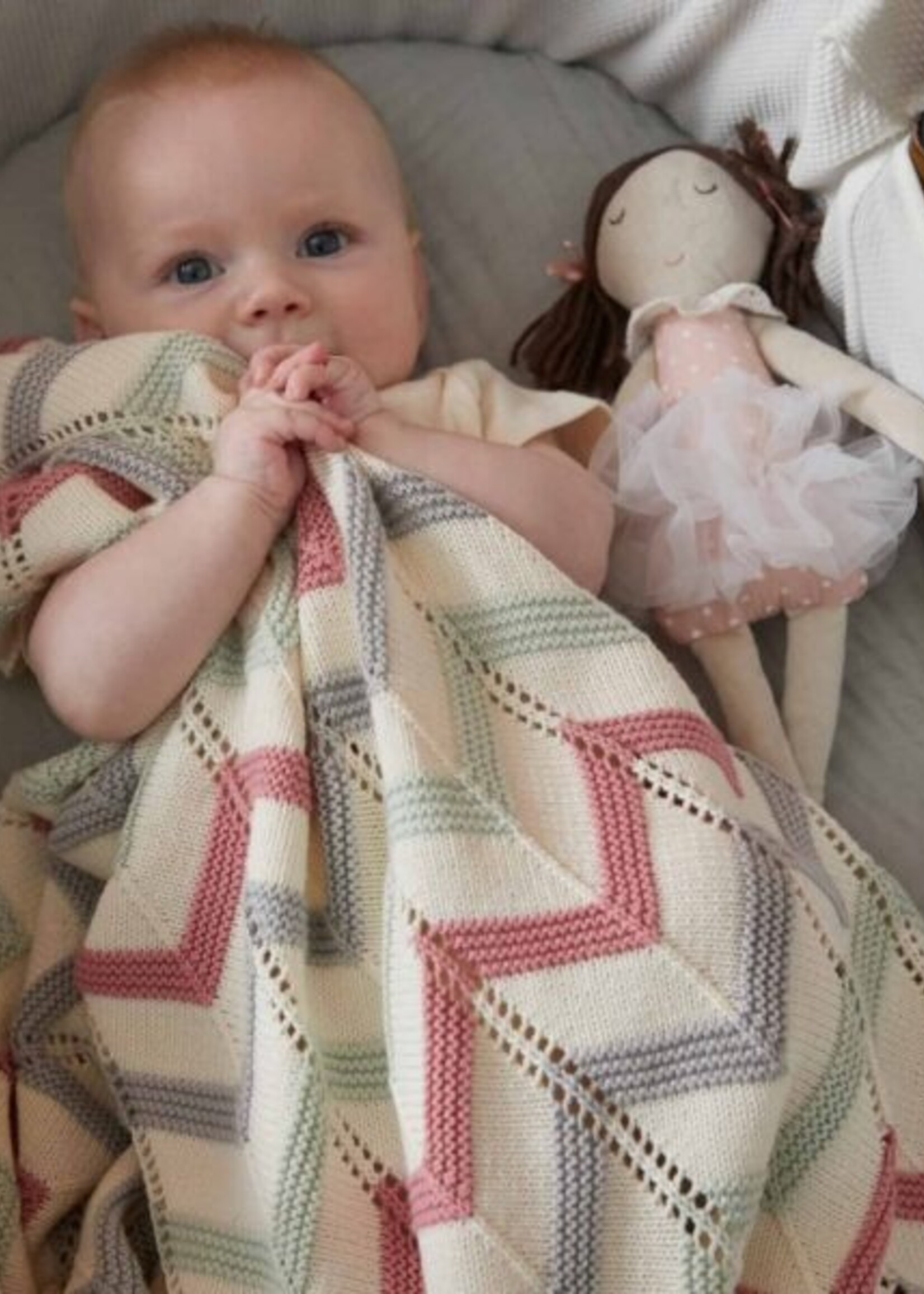 Jiggle & Giggle Blush Zig-Zag Knit Blanket