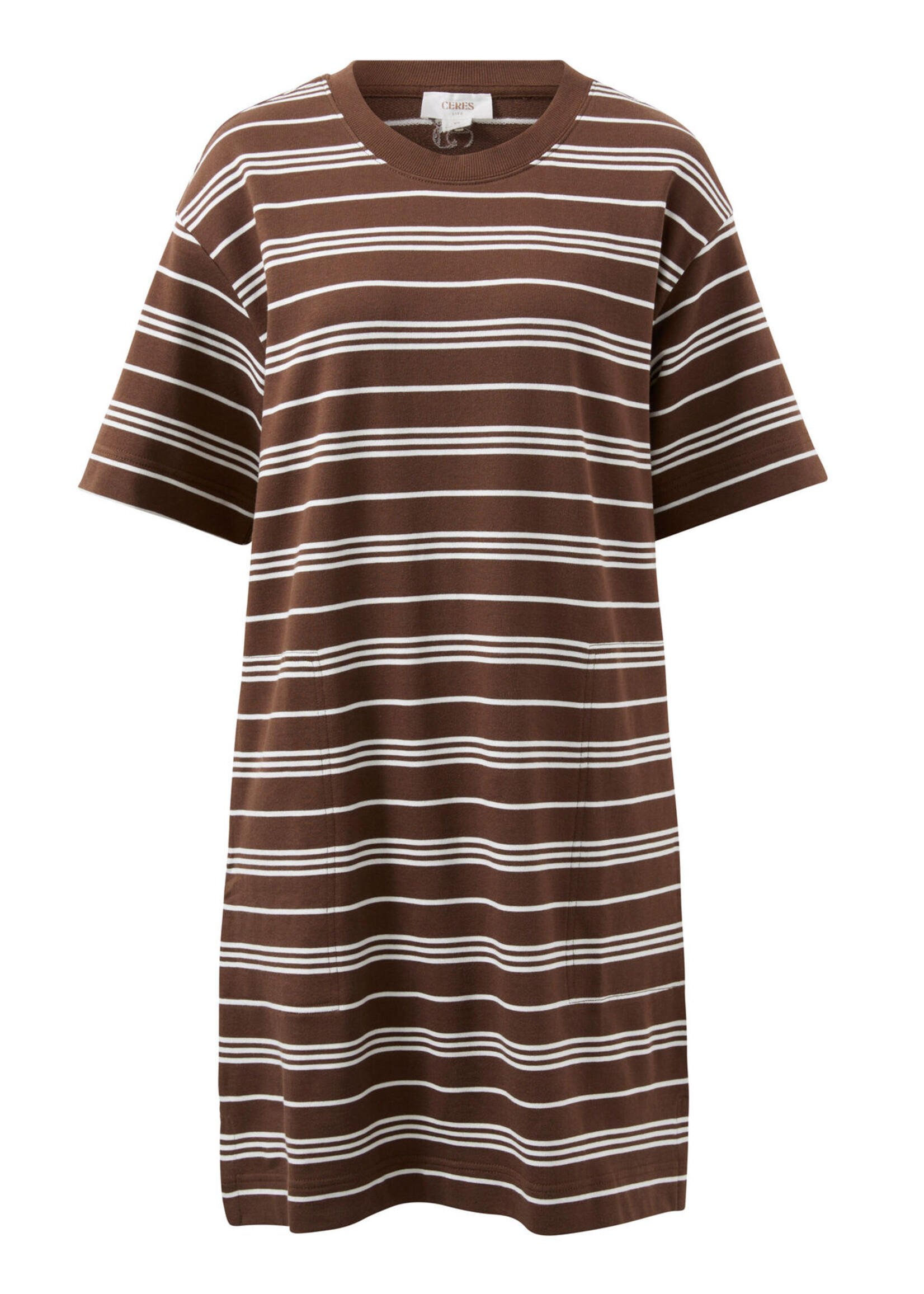 Ceres Life Cleo Mini Terry Dress - Choc White Stripe