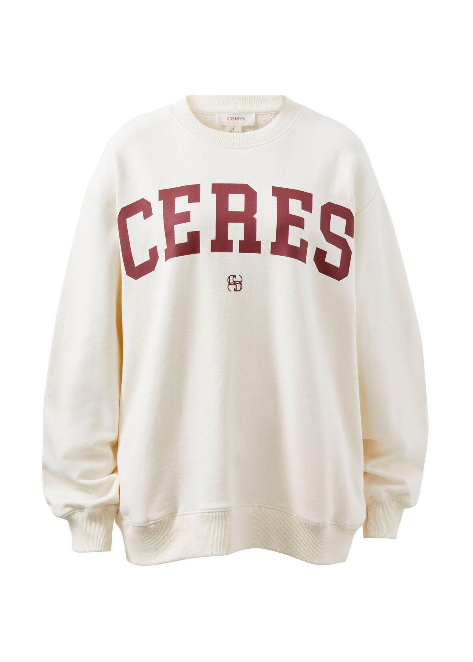 Ceres Life Isla Oversized Slouchy Crew - Winter White Heritage Logo