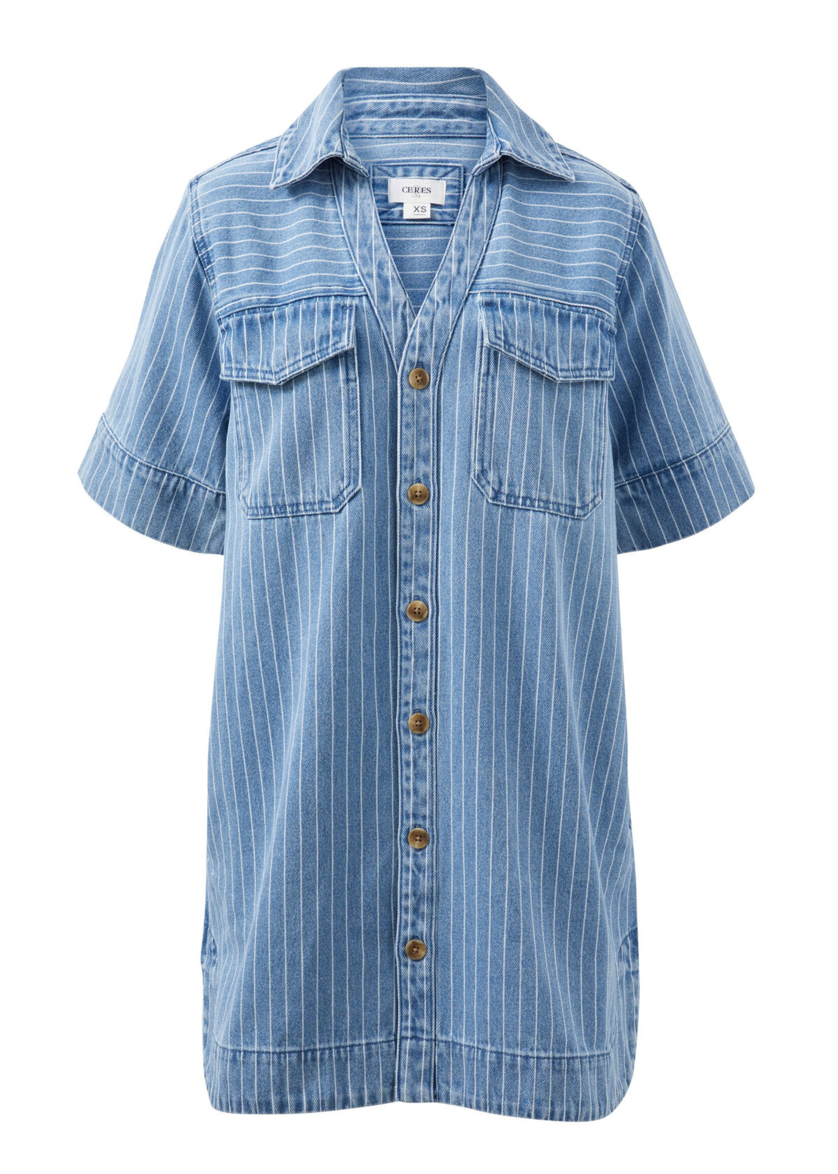 Ceres Life Sammy Relaxed Shirt Dress - Indigo Stripe