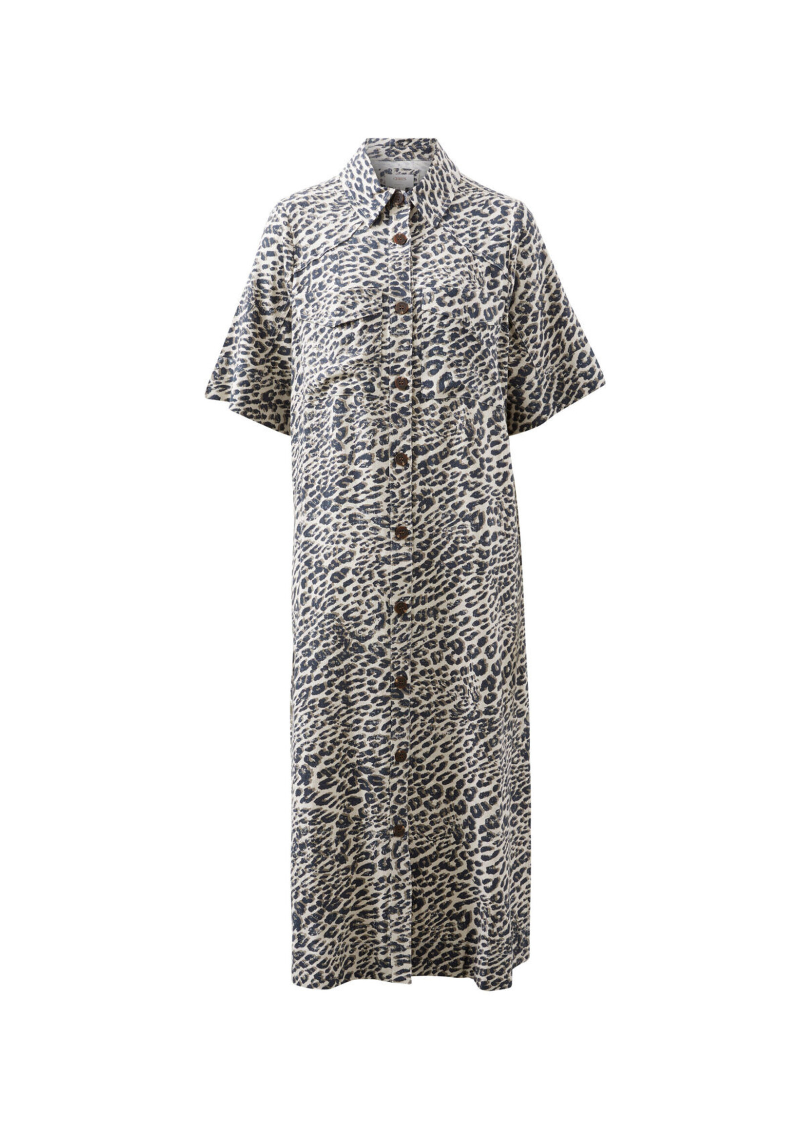 Ceres Life Ava Short Sleeve Midi Dress - Leopard Linen Blend