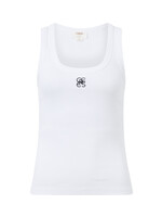 Ceres Life Zoe Contour Rib Scoop Tank - White/Black Monogram Embroidery