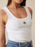 Ceres Life Zoe Contour Rib Scoop Tank - White/Black Monogram Embroidery
