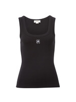 Ceres Life Zoe Contour Rib Scoop Tank - Black/White Monogram Embroidery