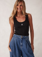 Ceres Life Zoe Contour Rib Scoop Tank - Black/White Monogram Embroidery