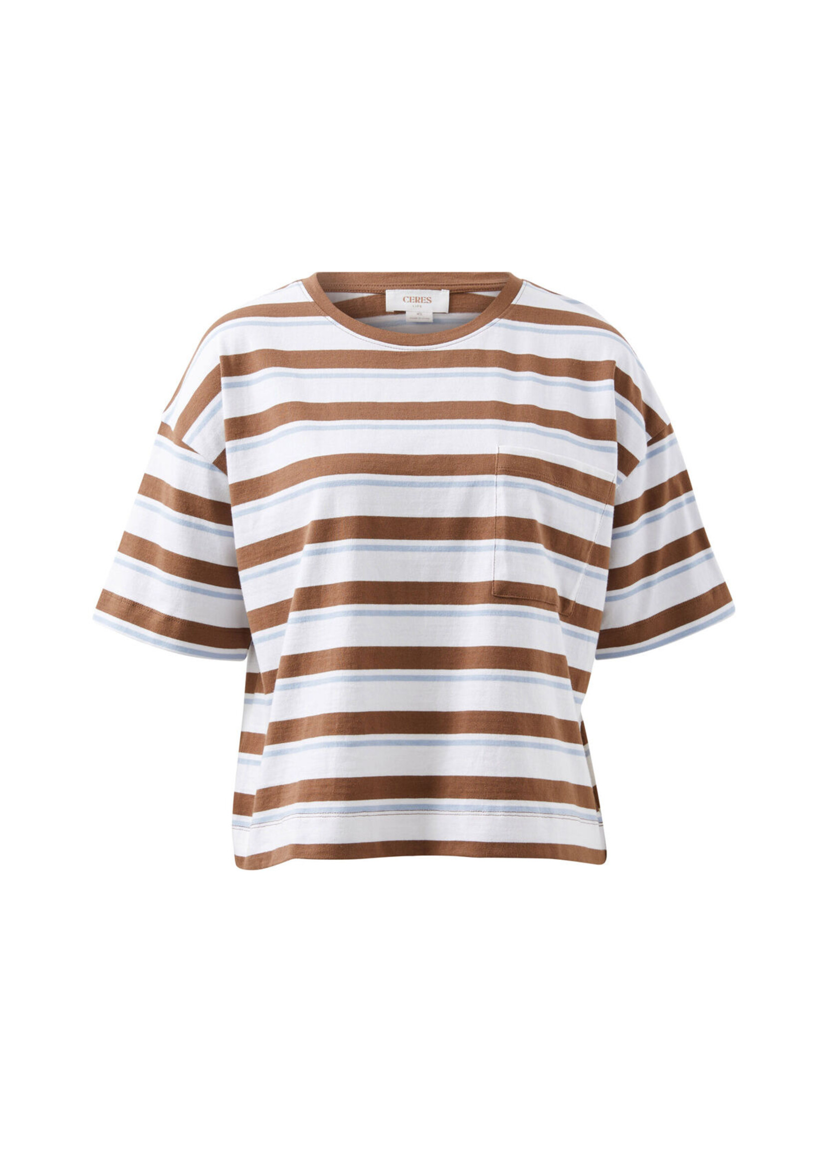 Ceres Life Boxy Pocket Tee - White/Milk Choc Chalk Stripe