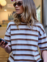 Ceres Life Boxy Pocket Tee - White/Milk Choc Chalk Stripe